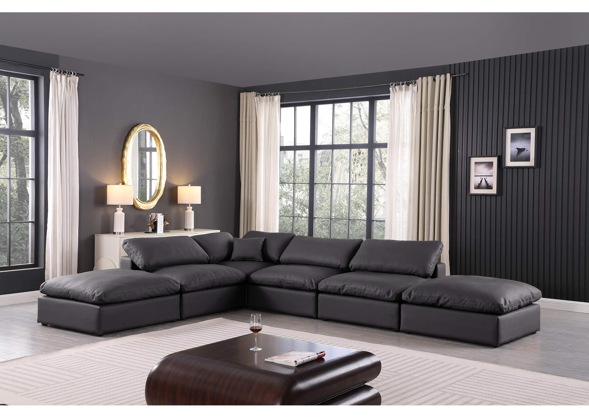Comfy Black Faux Leather Modular Sectional,Meridian Furniture