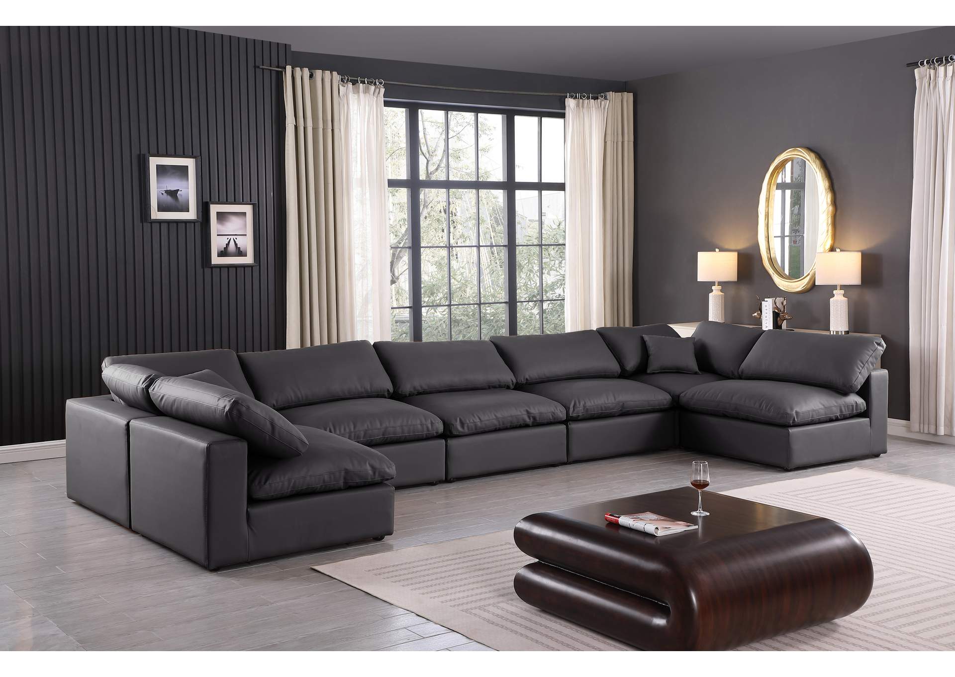Comfy Black Faux Leather Modular Sectional,Meridian Furniture