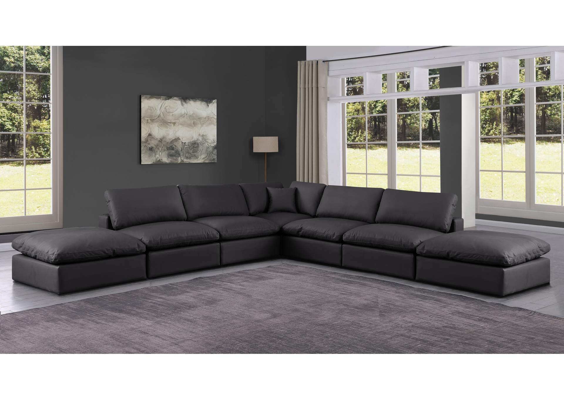 Comfy Black Faux Leather Modular Sectional,Meridian Furniture