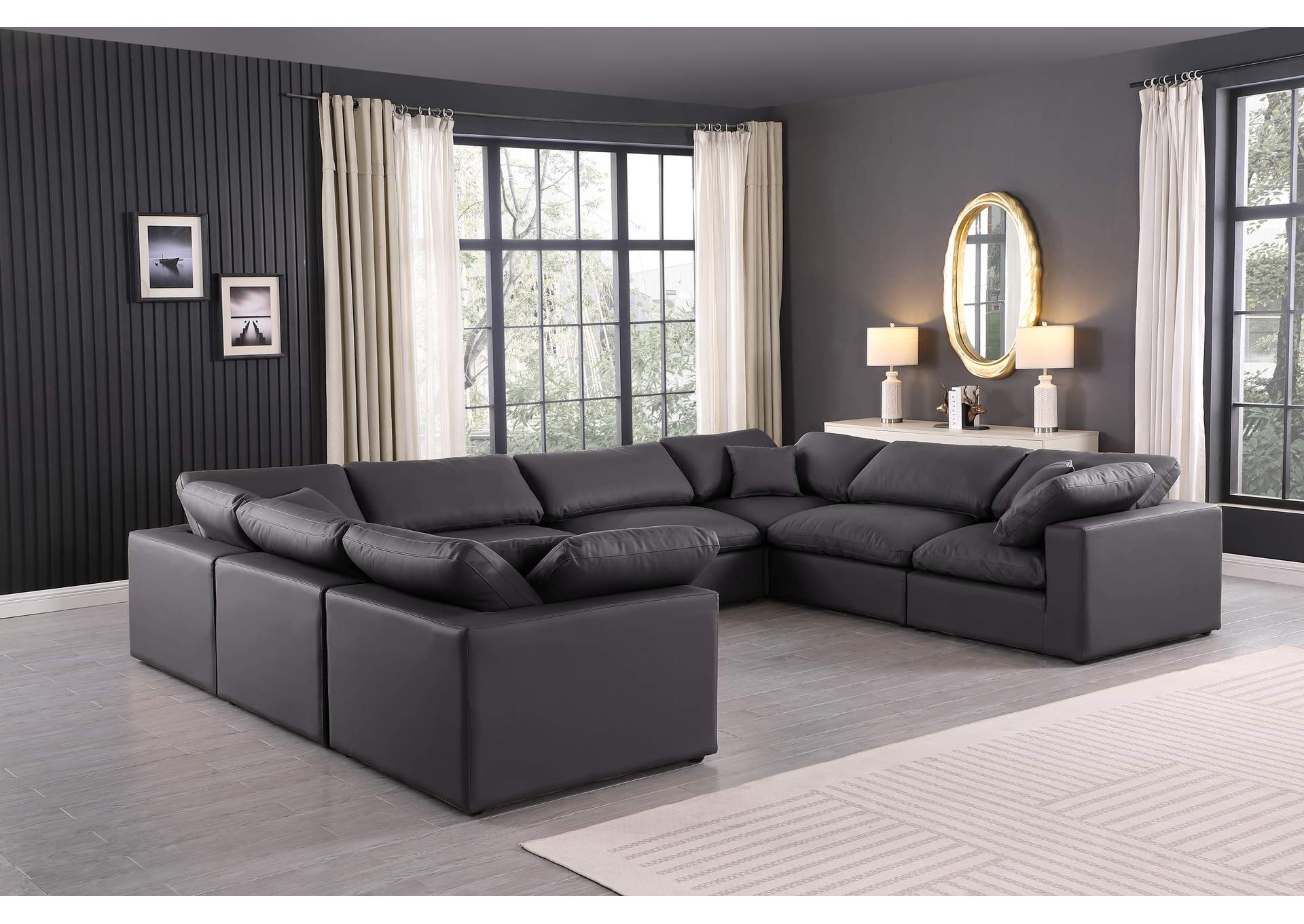 Comfy Black Faux Leather Modular Sectional,Meridian Furniture