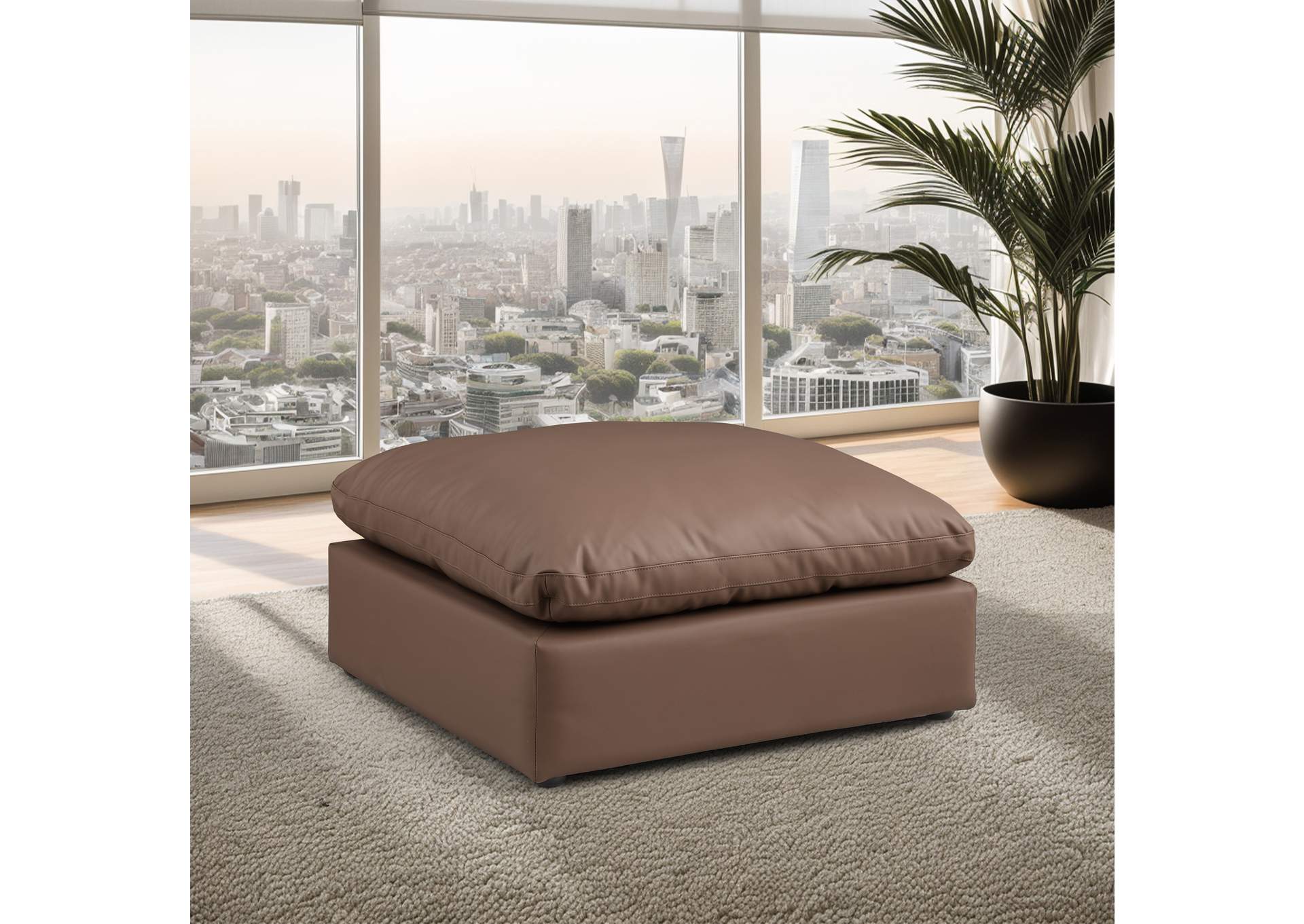 Comfy Brown Faux Leather Modular Ottoman,Meridian Furniture