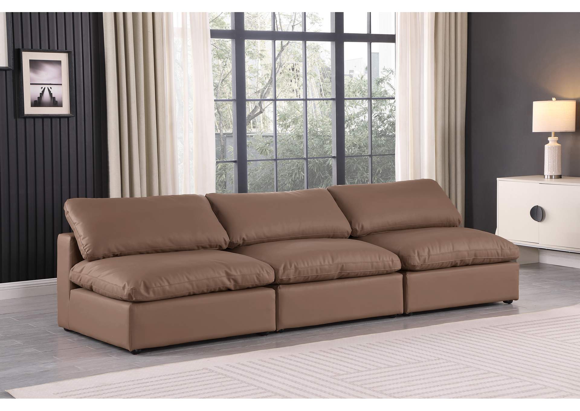 Comfy Brown Faux Leather Modular Sofa,Meridian Furniture