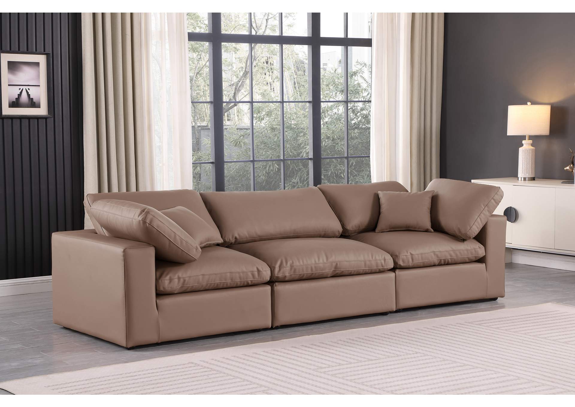 Comfy Brown Faux Leather Modular Sofa,Meridian Furniture