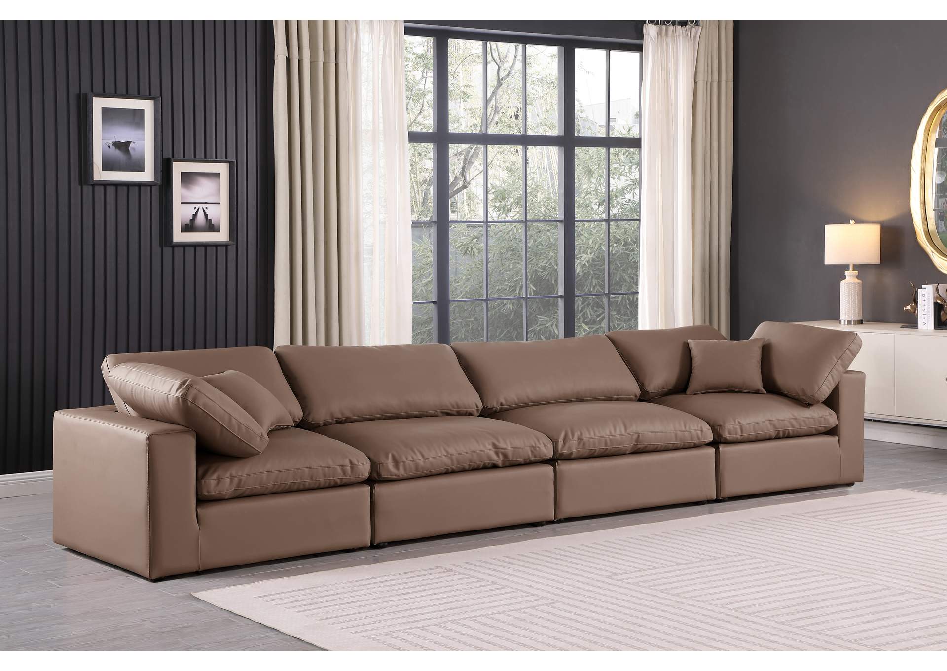 Comfy Brown Faux Leather Modular Sofa,Meridian Furniture