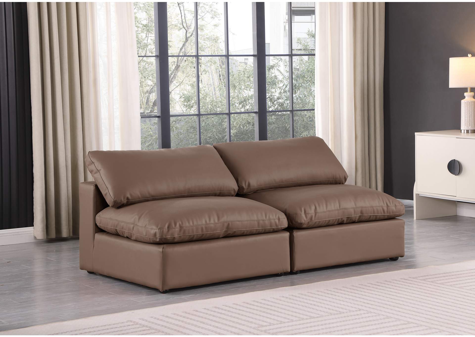 Comfy Brown Faux Leather Modular Sofa,Meridian Furniture