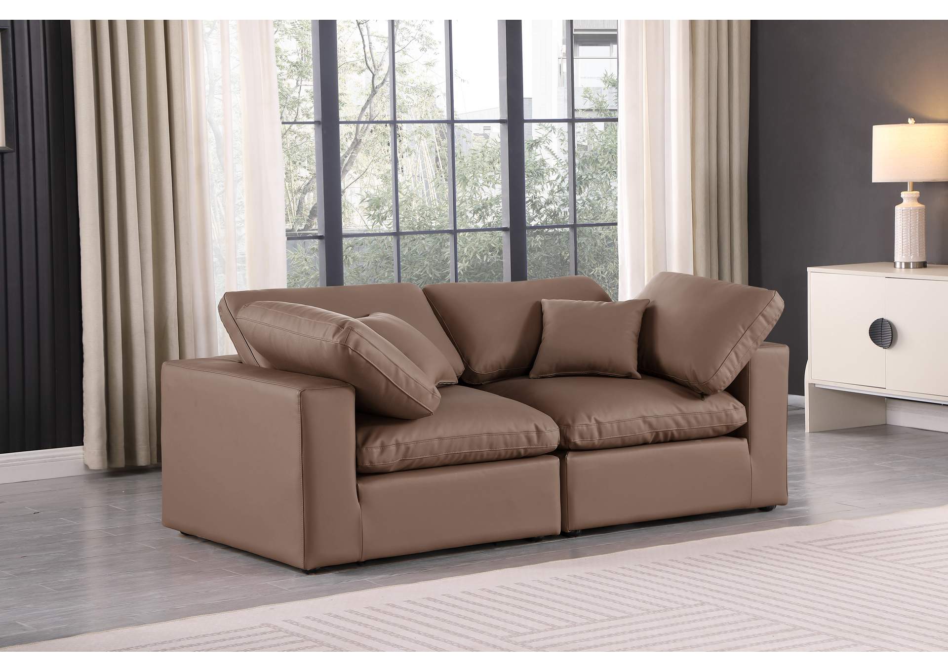 Comfy Brown Faux Leather Modular Sofa,Meridian Furniture