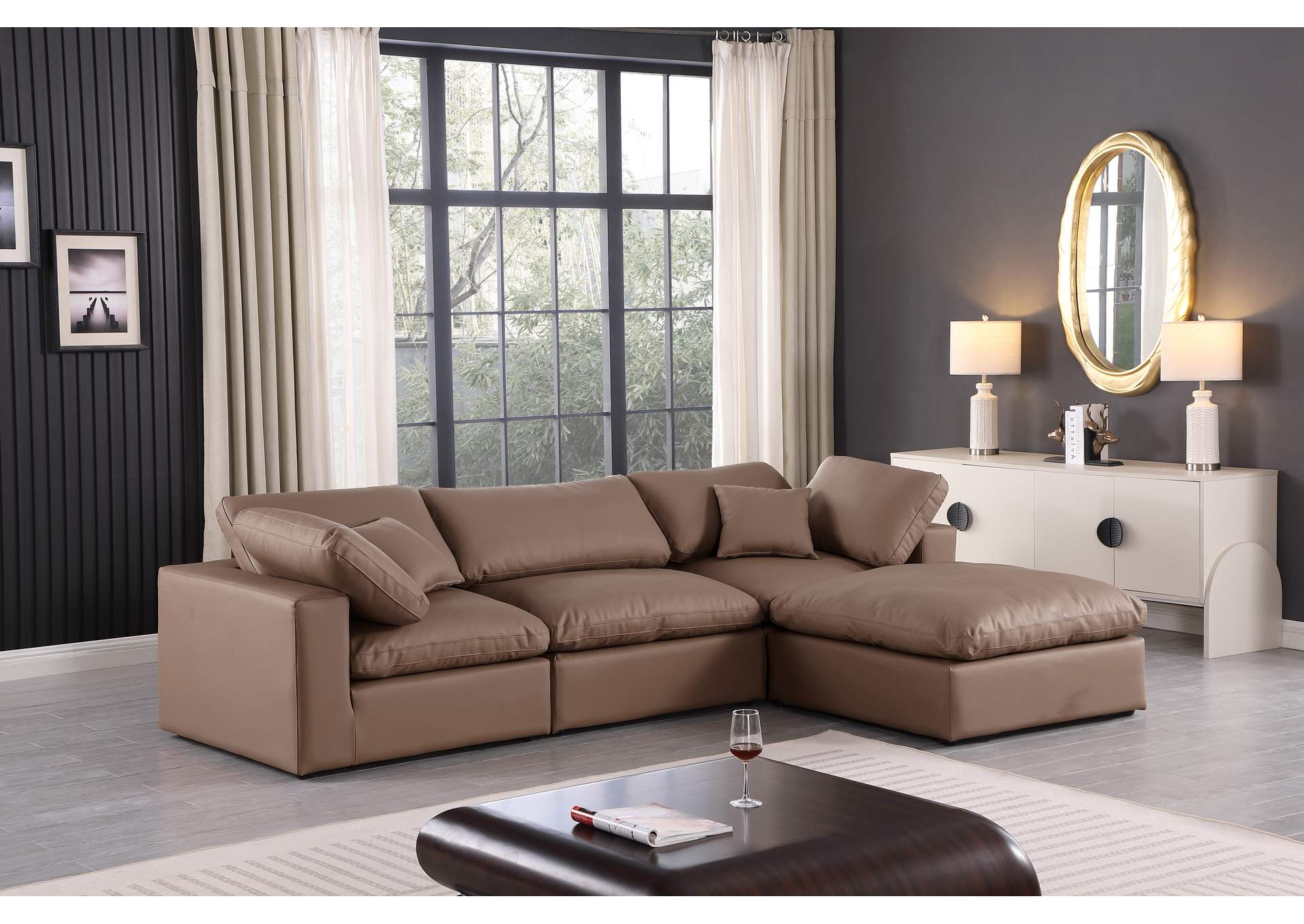 Comfy Brown Faux Leather Modular Sectional,Meridian Furniture