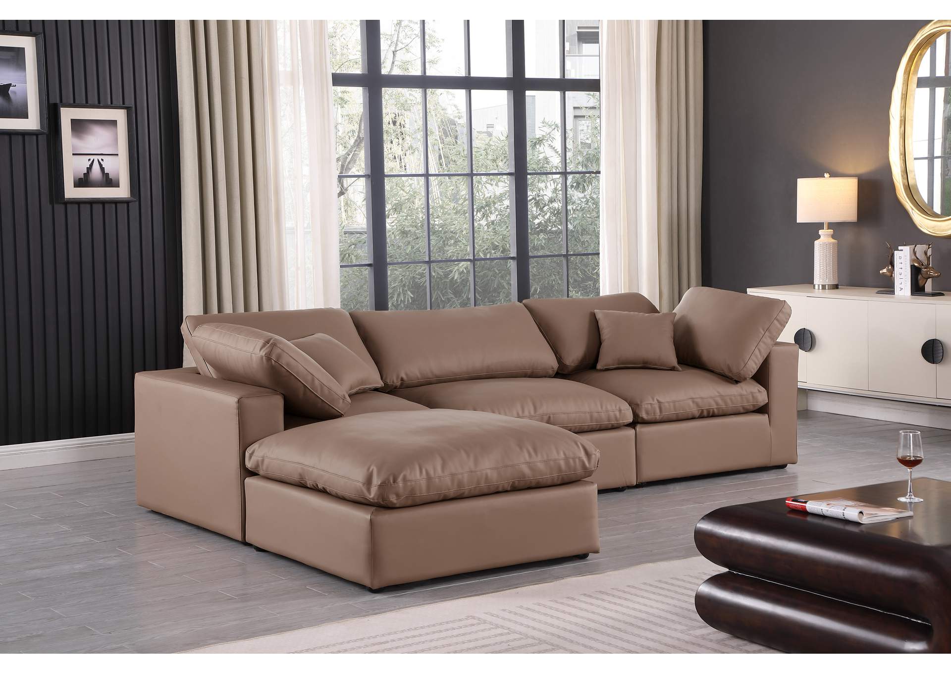 Comfy Brown Faux Leather Modular Sectional,Meridian Furniture
