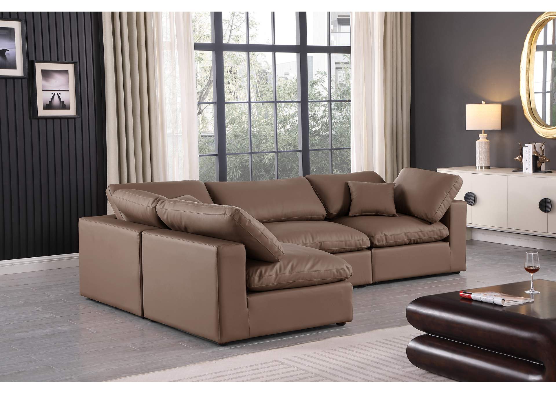 Comfy Brown Faux Leather Modular Sectional,Meridian Furniture