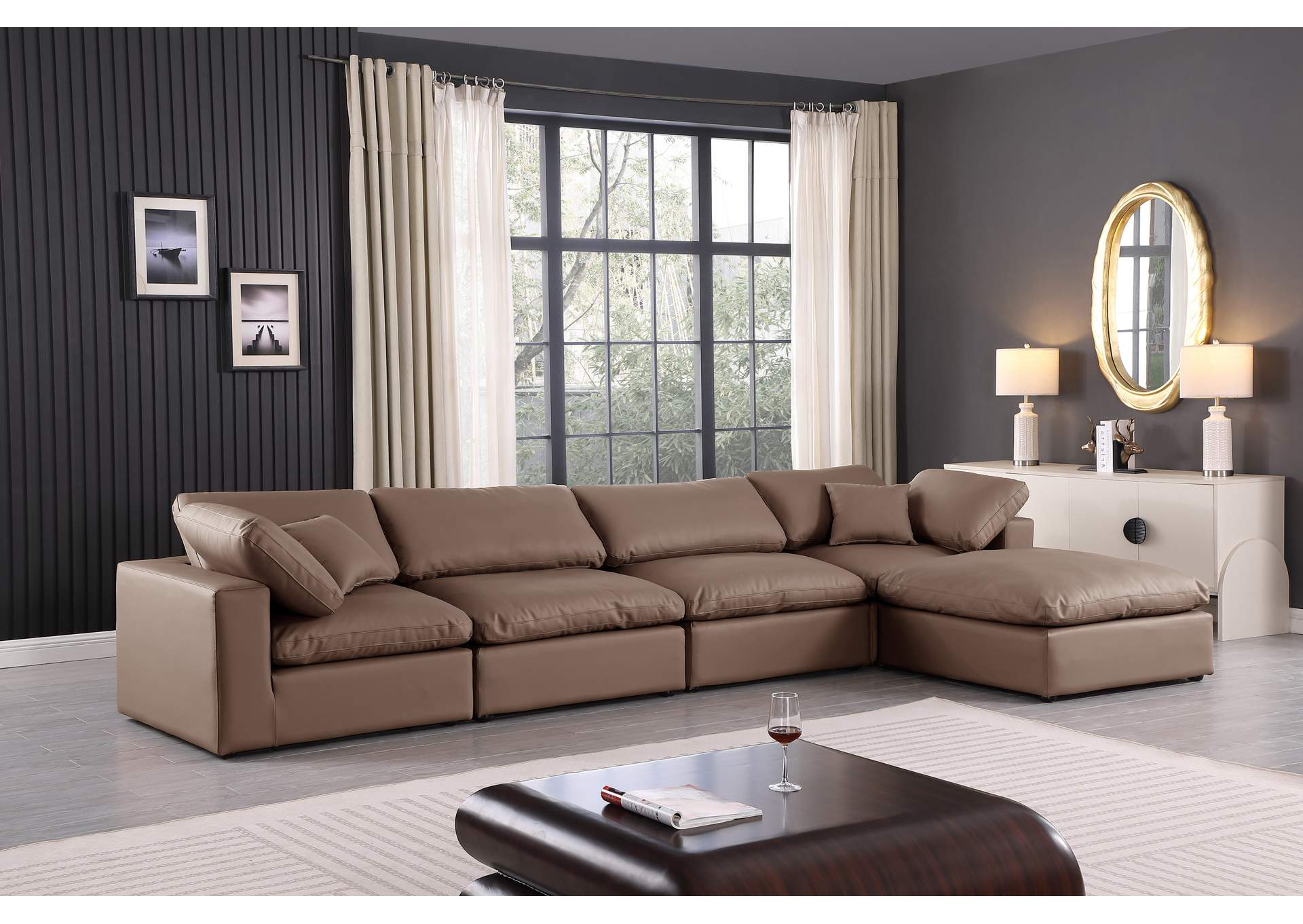 Comfy Brown Faux Leather Modular Sectional,Meridian Furniture