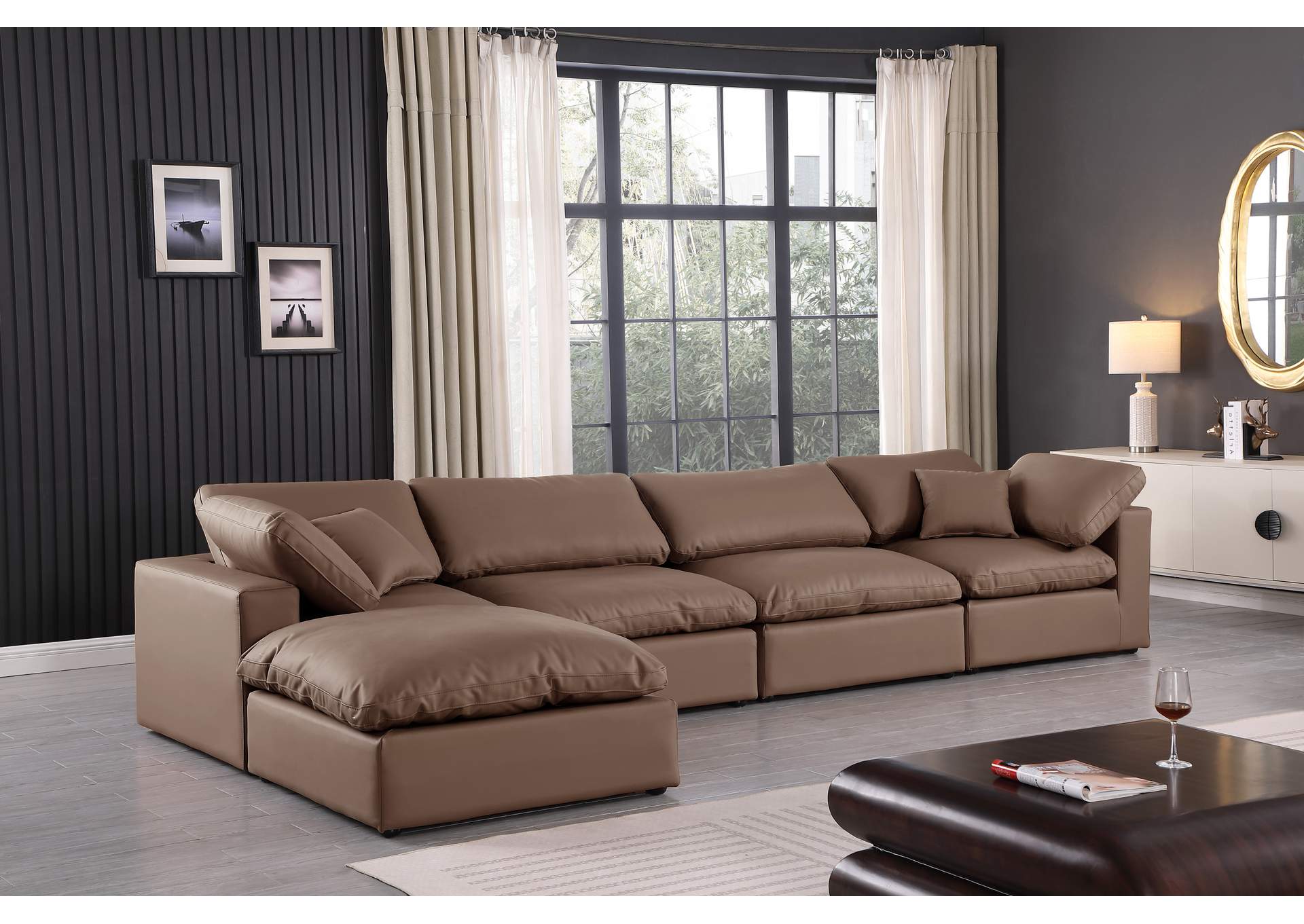 Comfy Brown Faux Leather Modular Sectional,Meridian Furniture