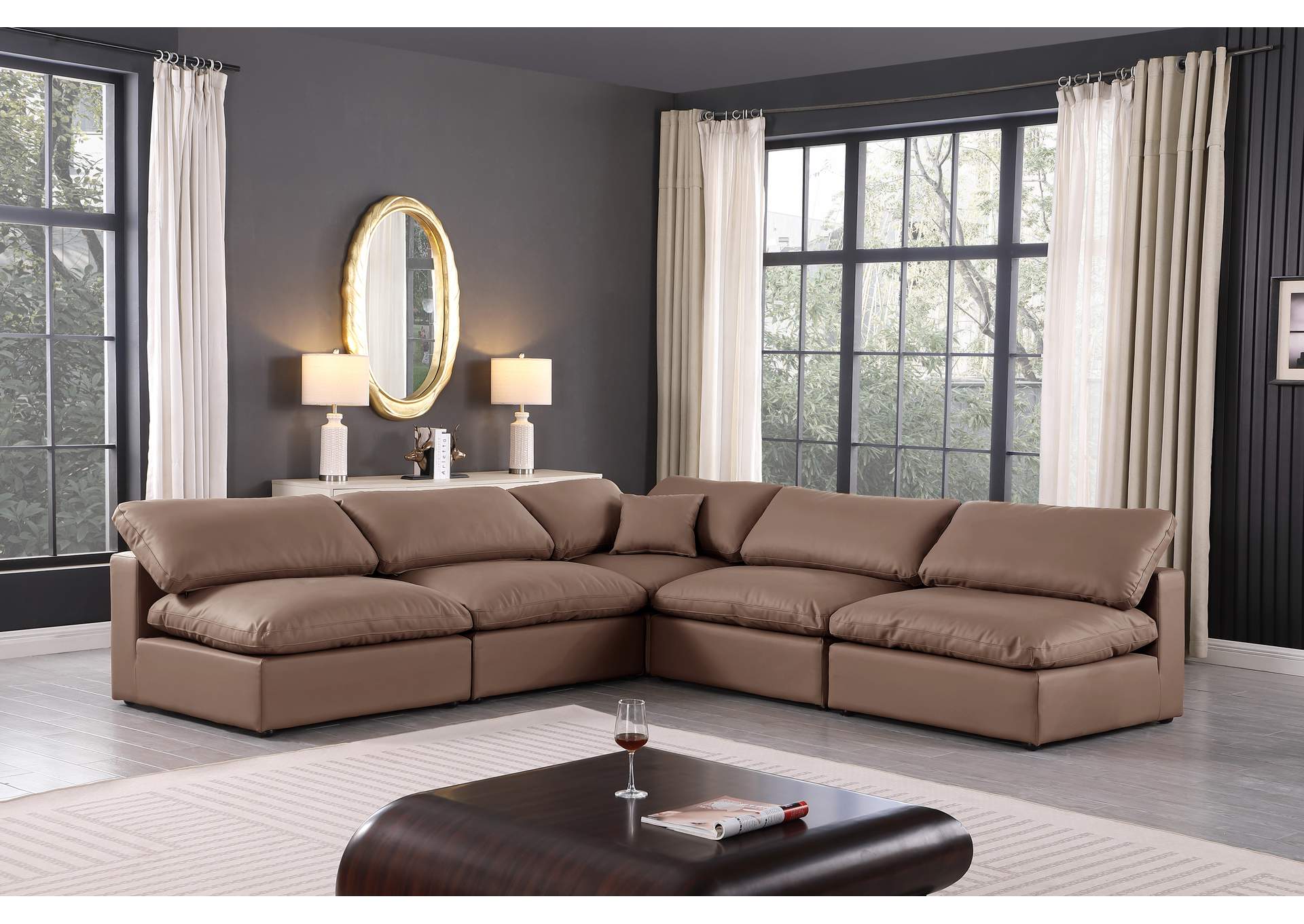 Comfy Brown Faux Leather Modular Sectional,Meridian Furniture