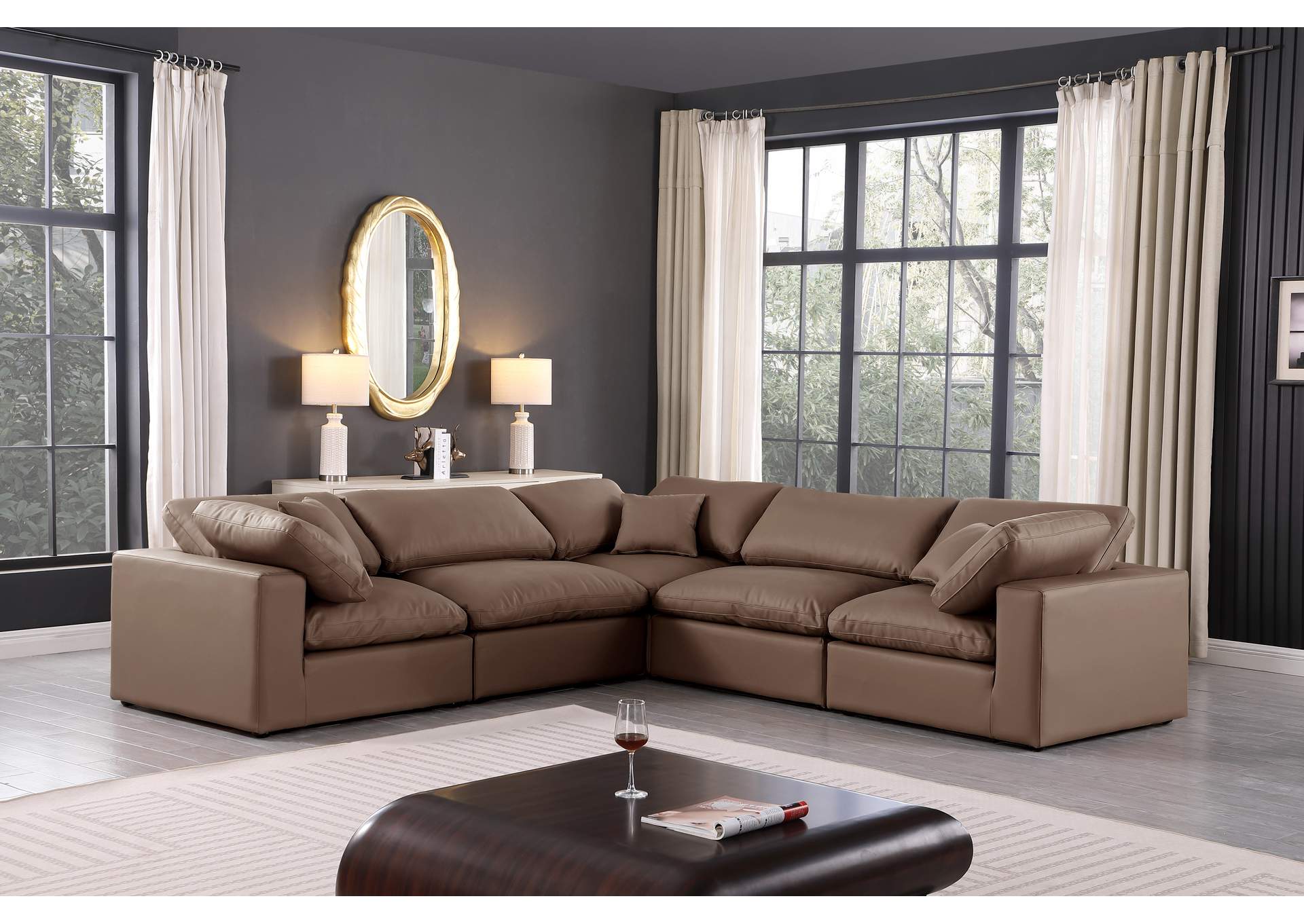 Comfy Brown Faux Leather Modular Sectional,Meridian Furniture