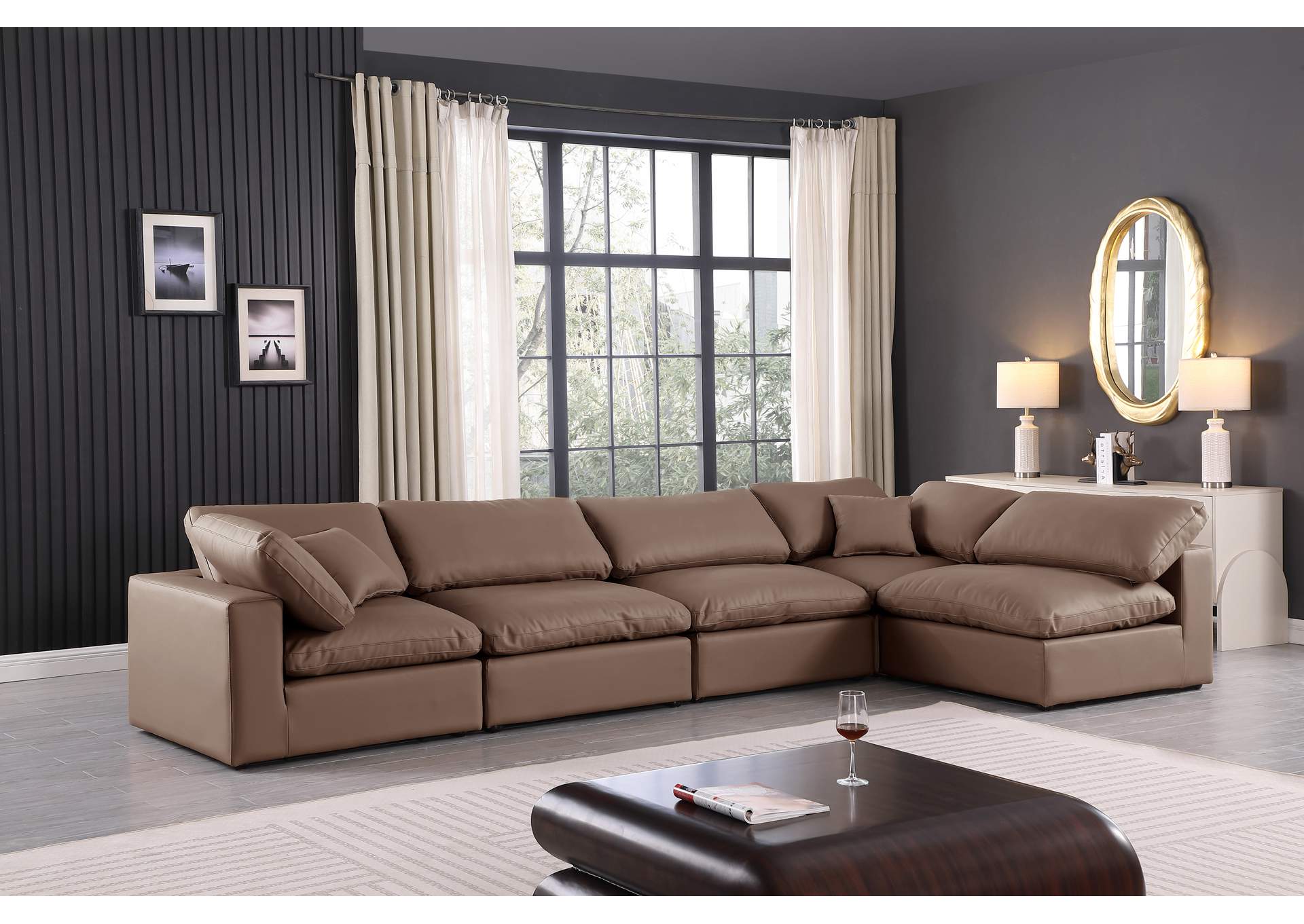 Comfy Brown Faux Leather Modular Sectional,Meridian Furniture