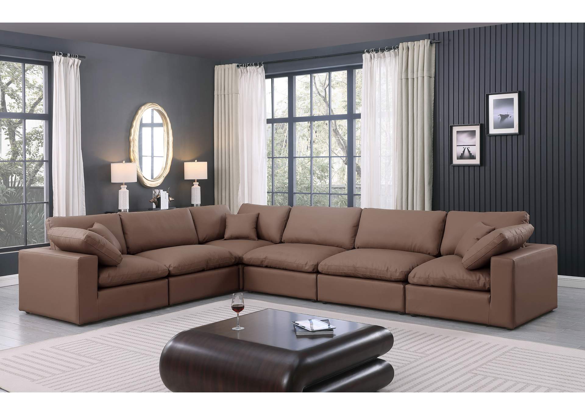 Comfy Brown Faux Leather Modular Sectional,Meridian Furniture