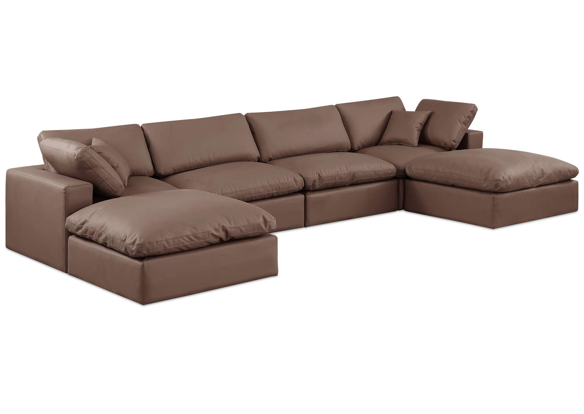 Comfy Brown Faux Leather Modular Sectional,Meridian Furniture