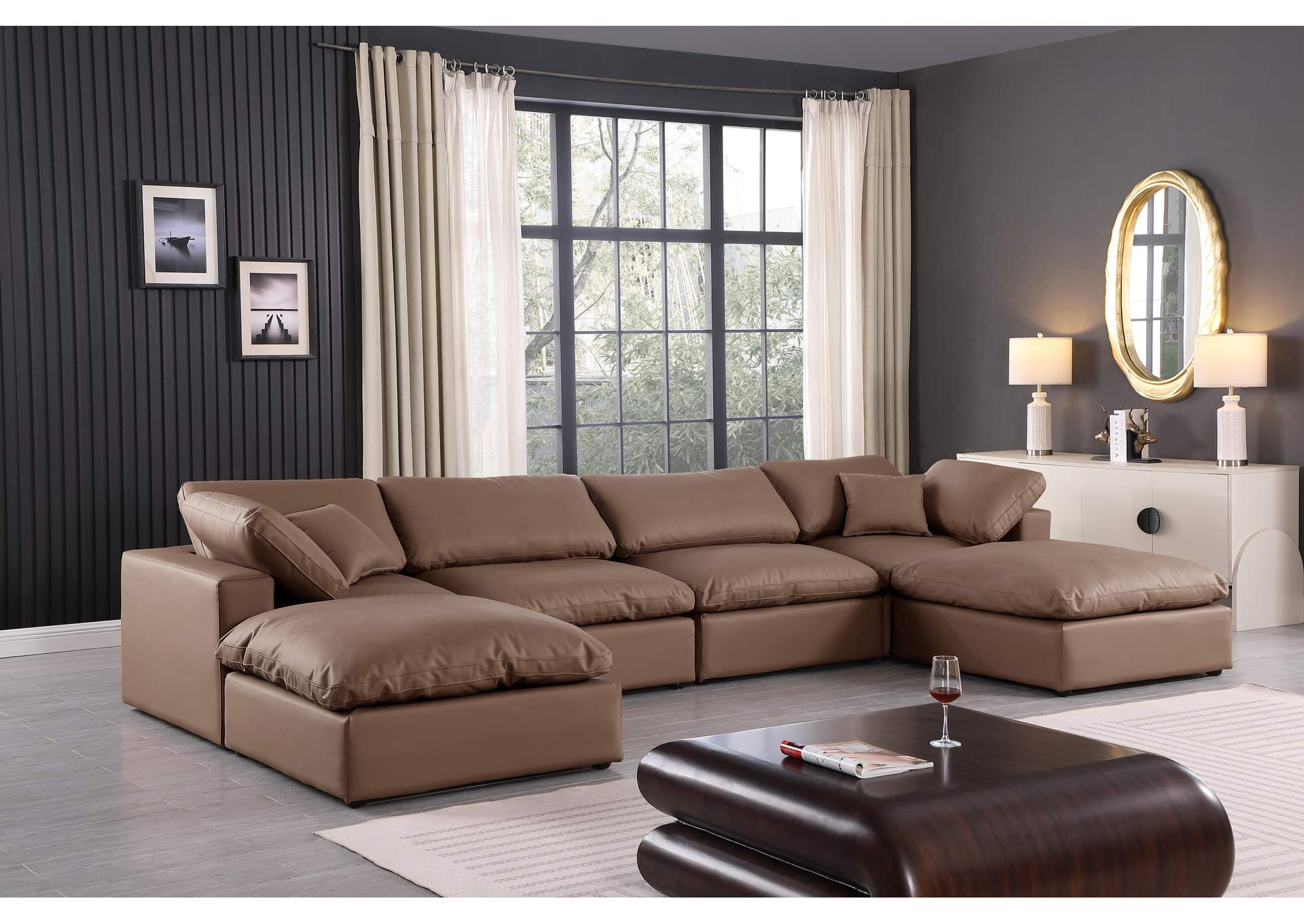 Comfy Brown Faux Leather Modular Sectional,Meridian Furniture
