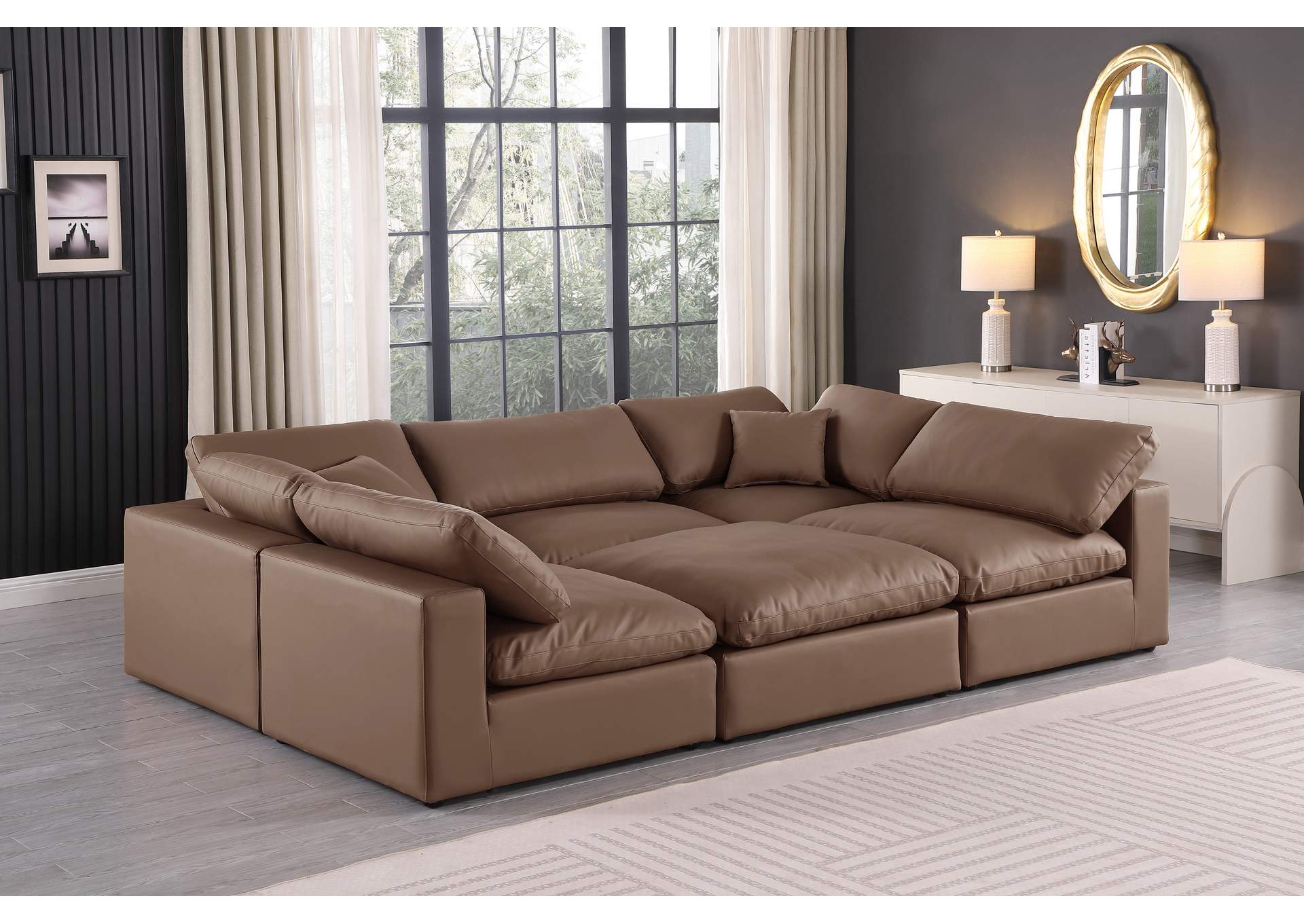 Comfy Brown Faux Leather Modular Sectional,Meridian Furniture
