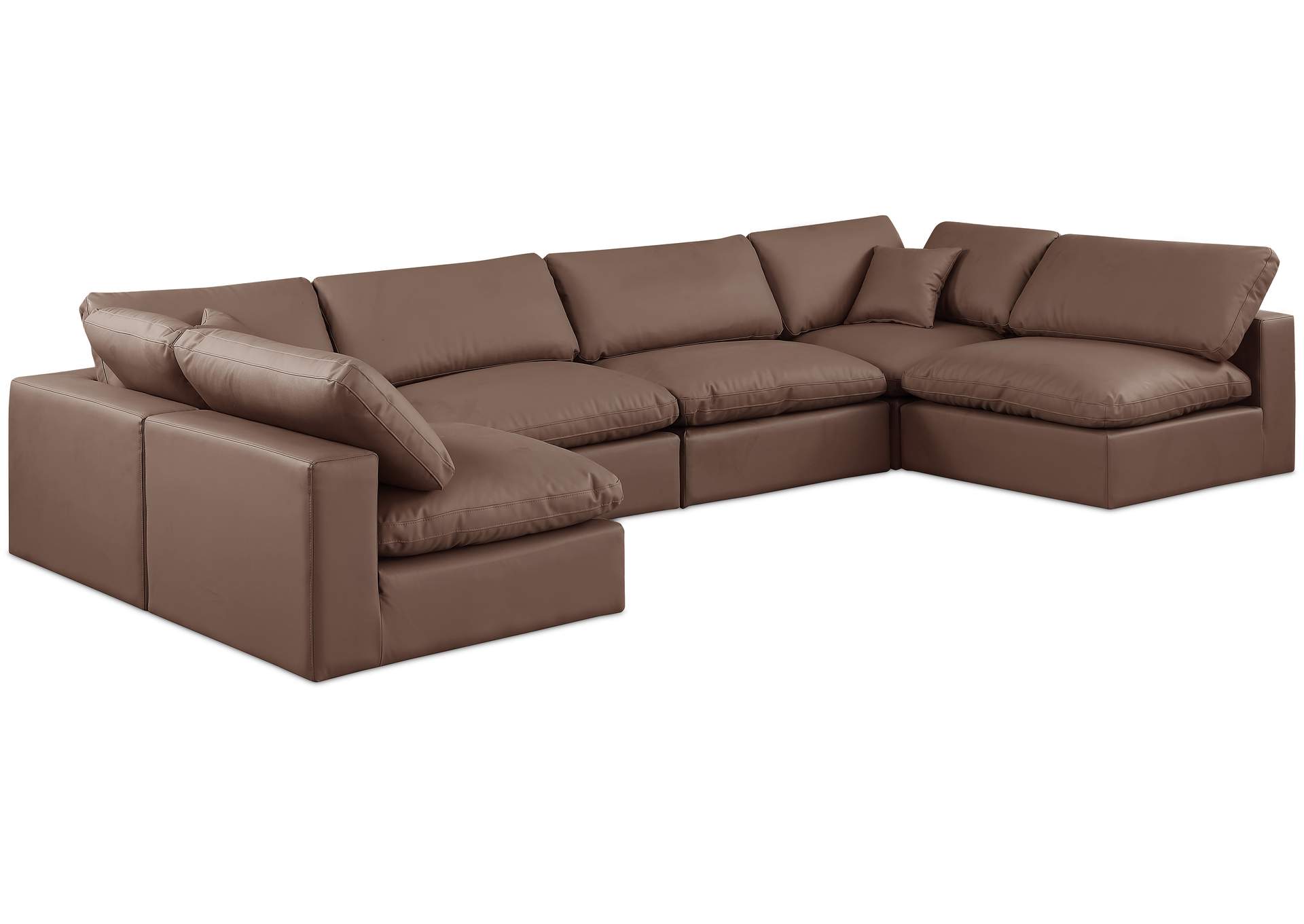 Comfy Brown Faux Leather Modular Sectional,Meridian Furniture
