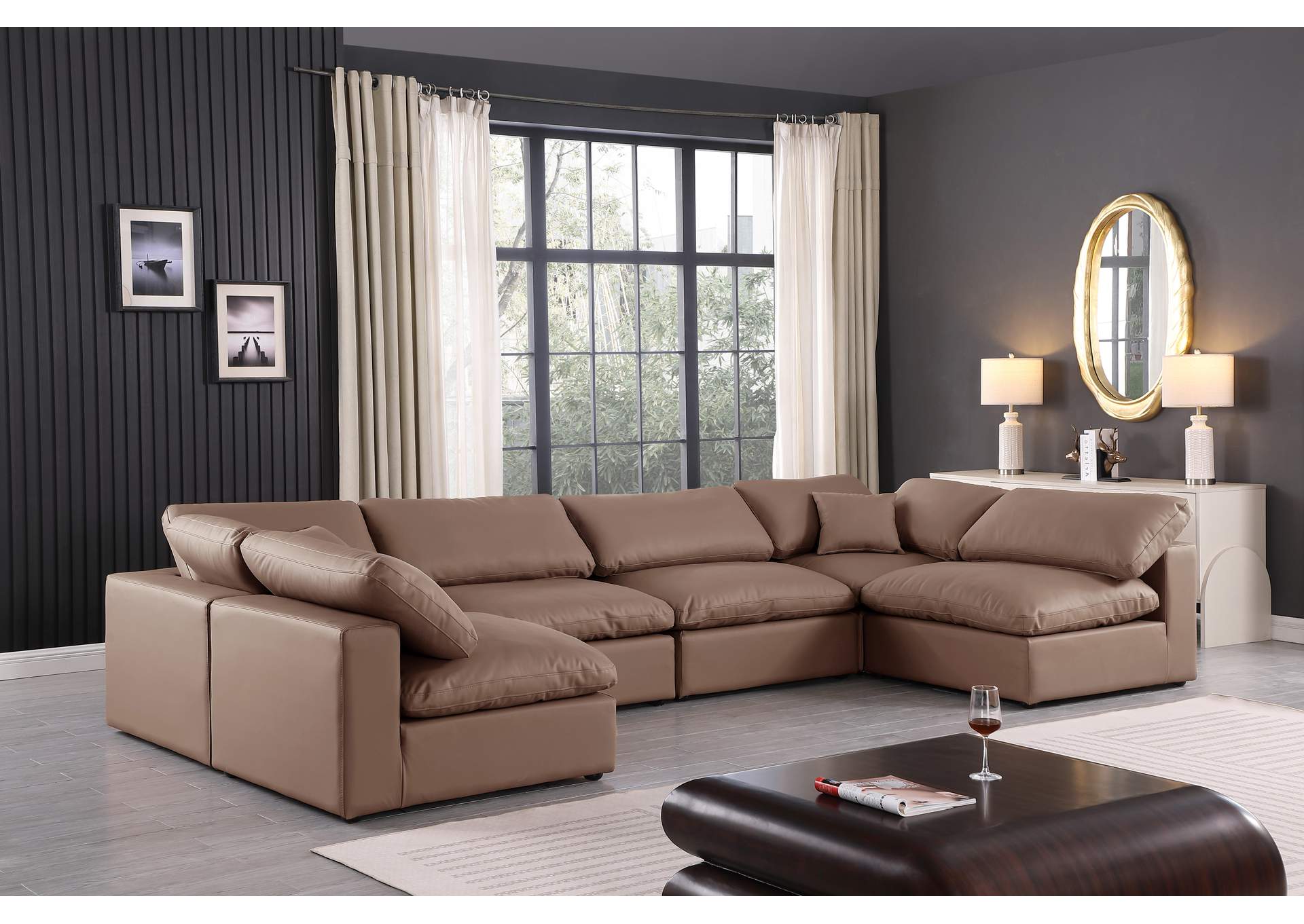 Comfy Brown Faux Leather Modular Sectional,Meridian Furniture
