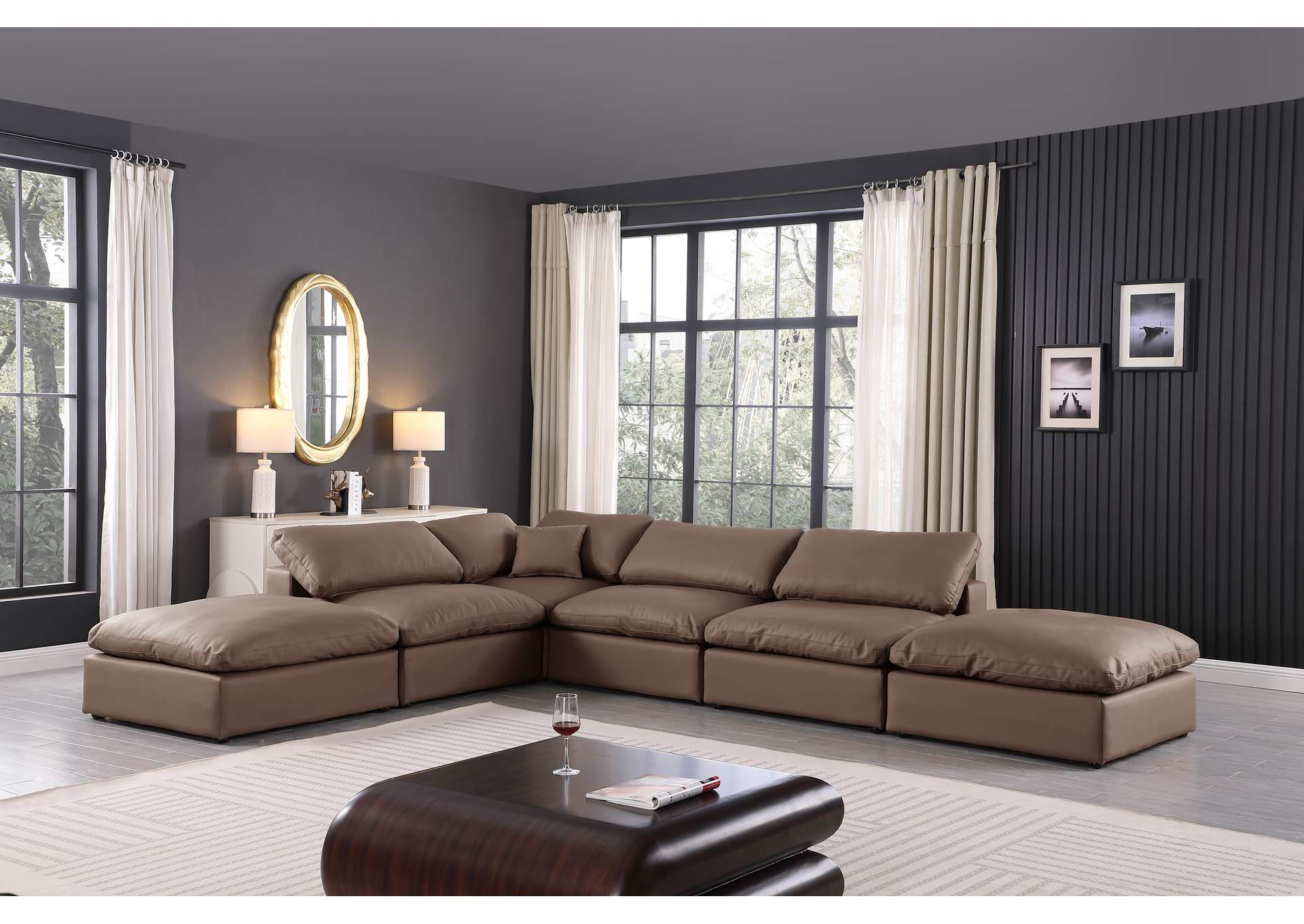 Comfy Brown Faux Leather Modular Sectional,Meridian Furniture