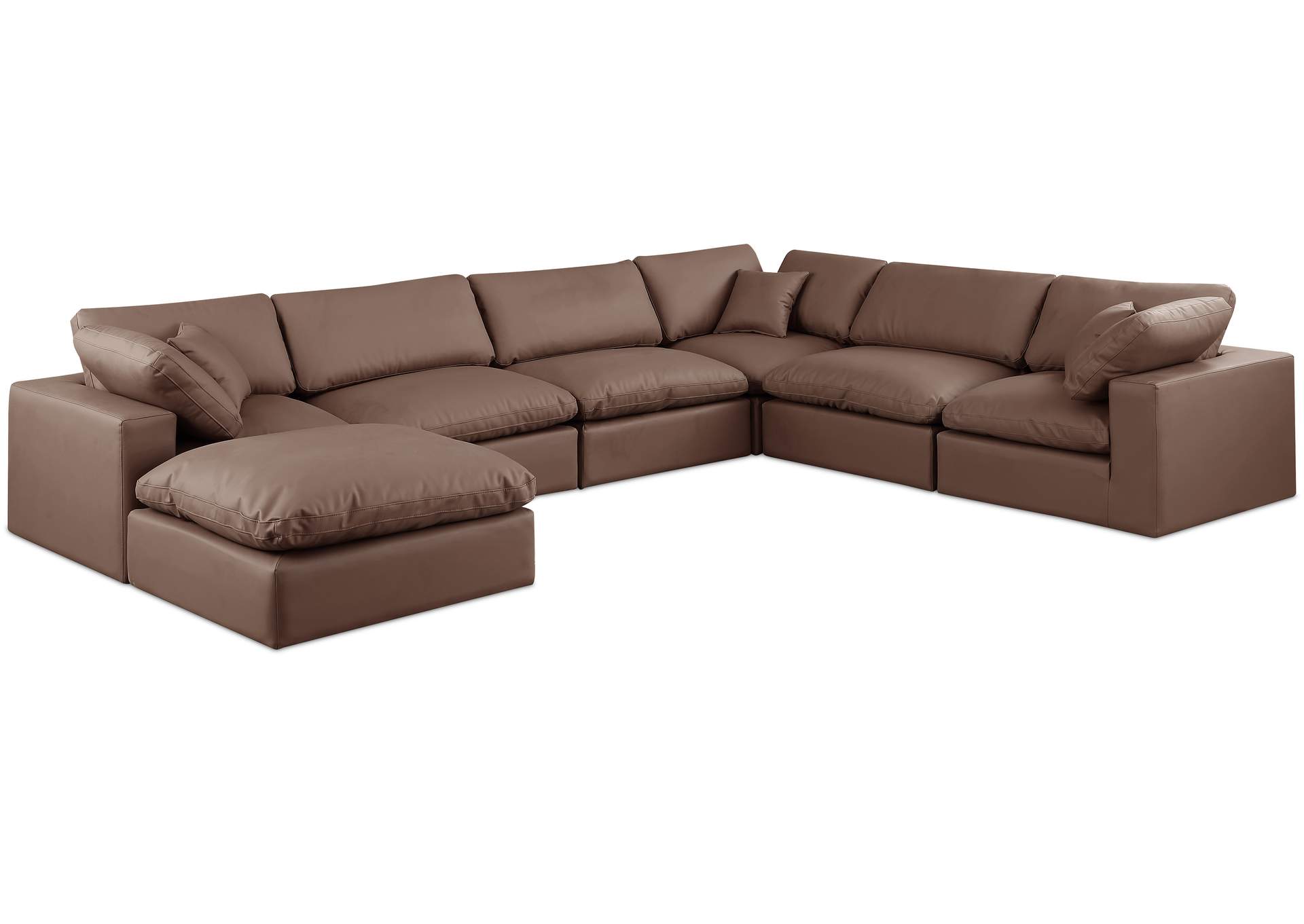 Comfy Brown Faux Leather Modular Sectional,Meridian Furniture