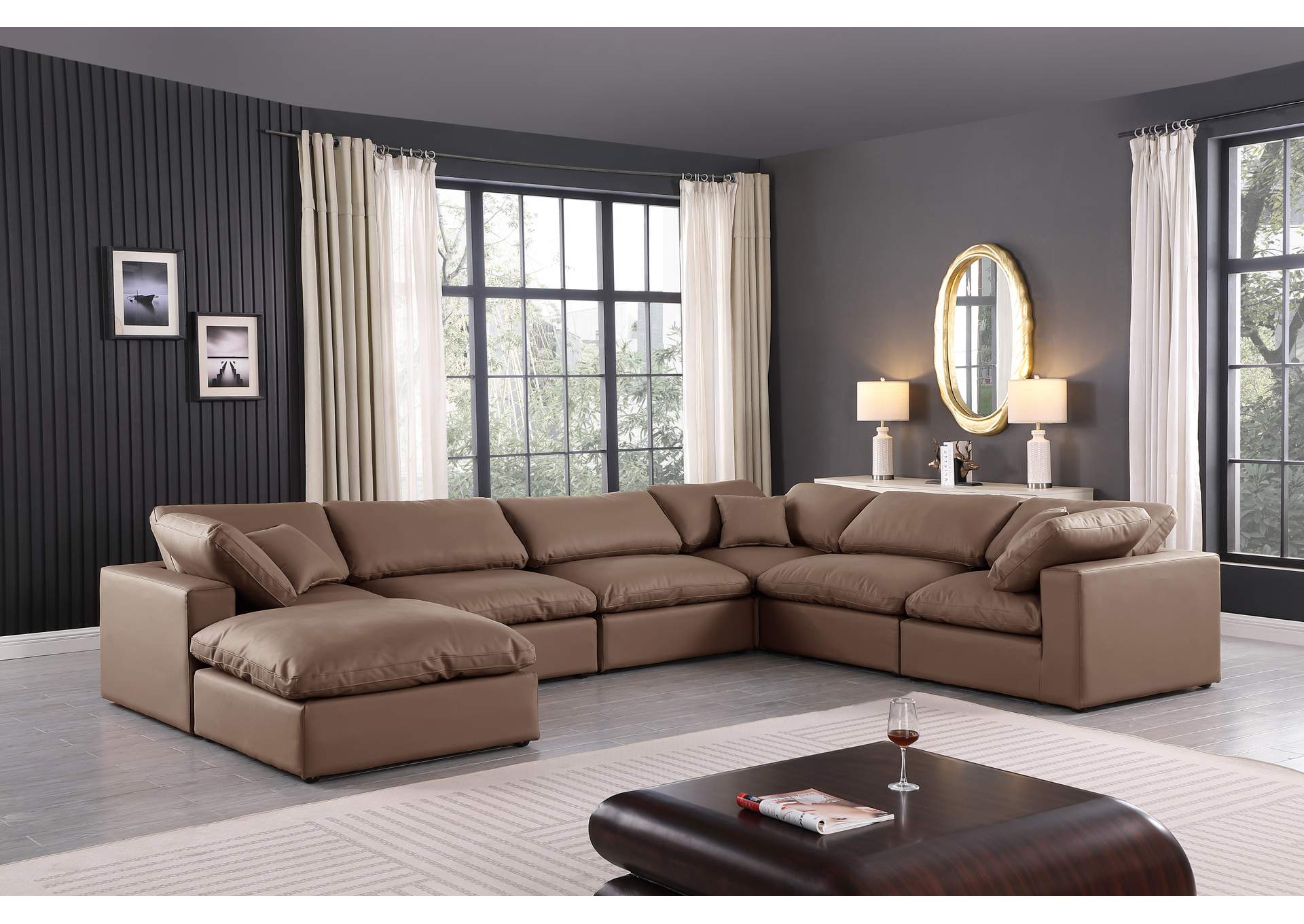Comfy Brown Faux Leather Modular Sectional,Meridian Furniture
