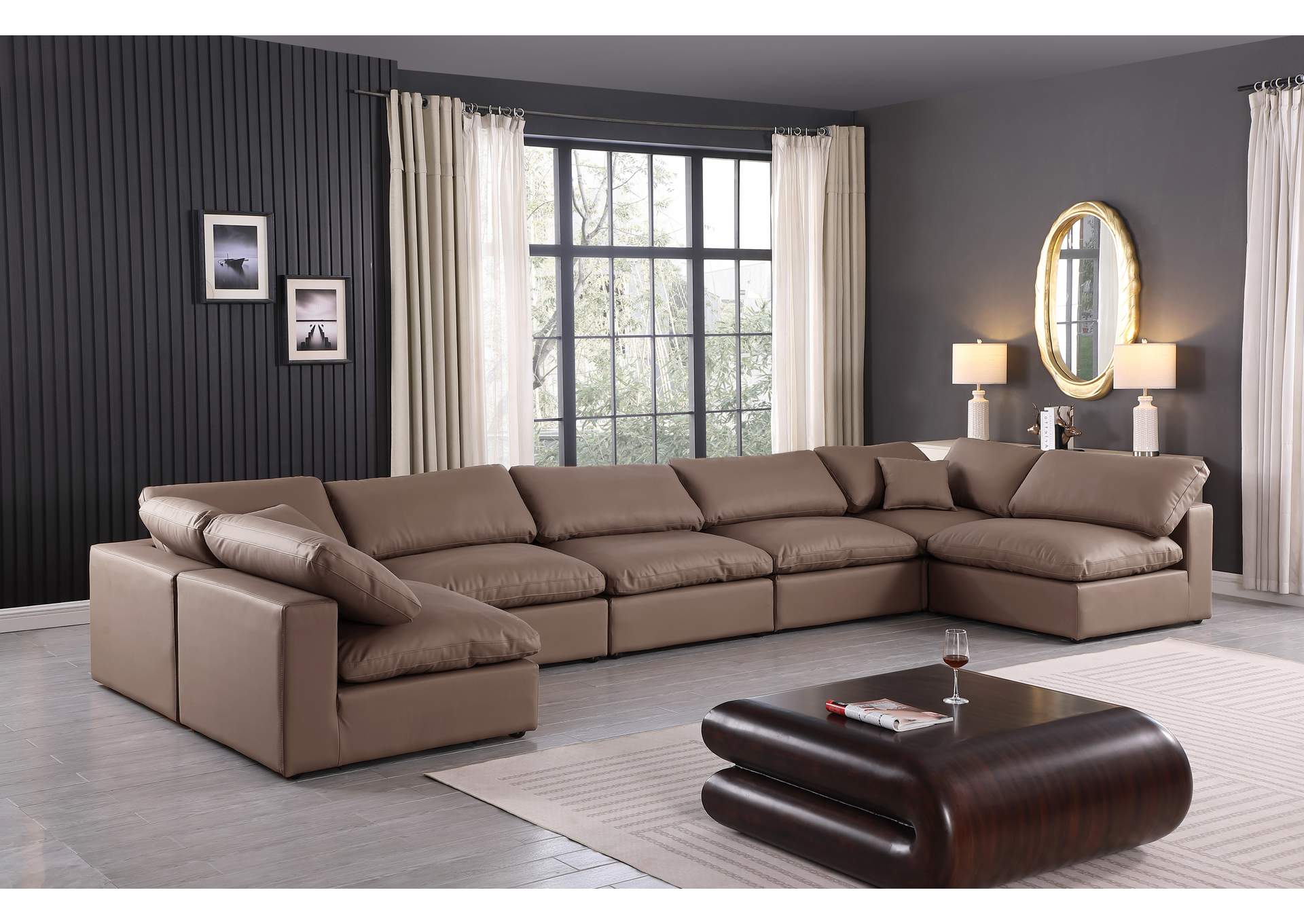 Comfy Brown Faux Leather Modular Sectional,Meridian Furniture