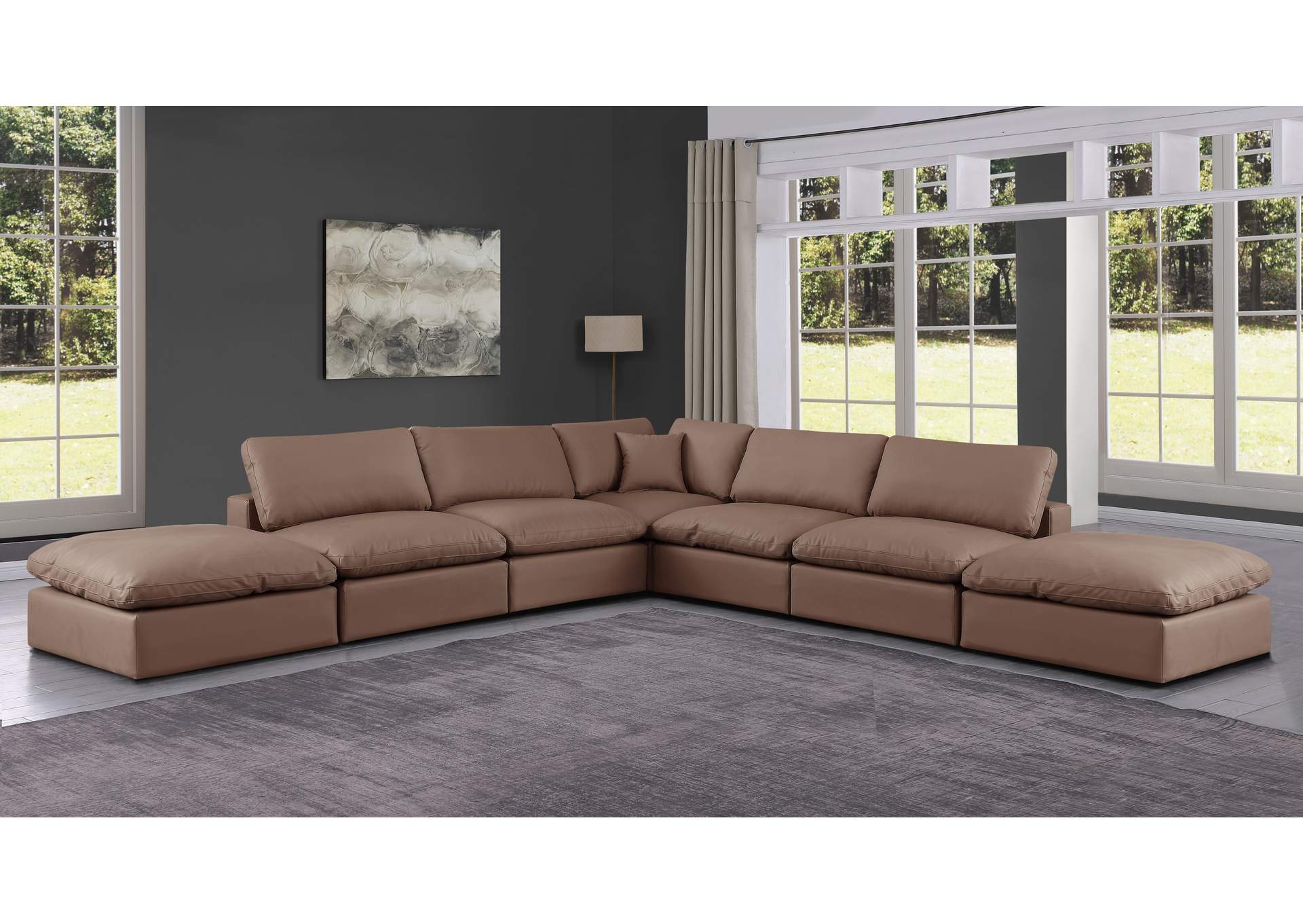 Comfy Brown Faux Leather Modular Sectional,Meridian Furniture