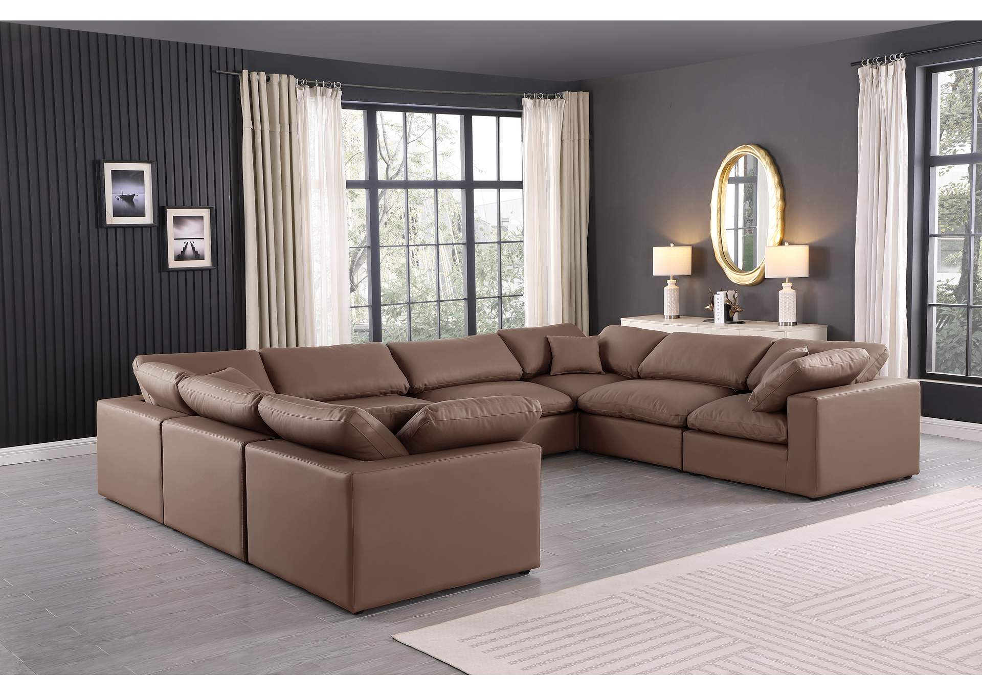 Comfy Brown Faux Leather Modular Sectional,Meridian Furniture