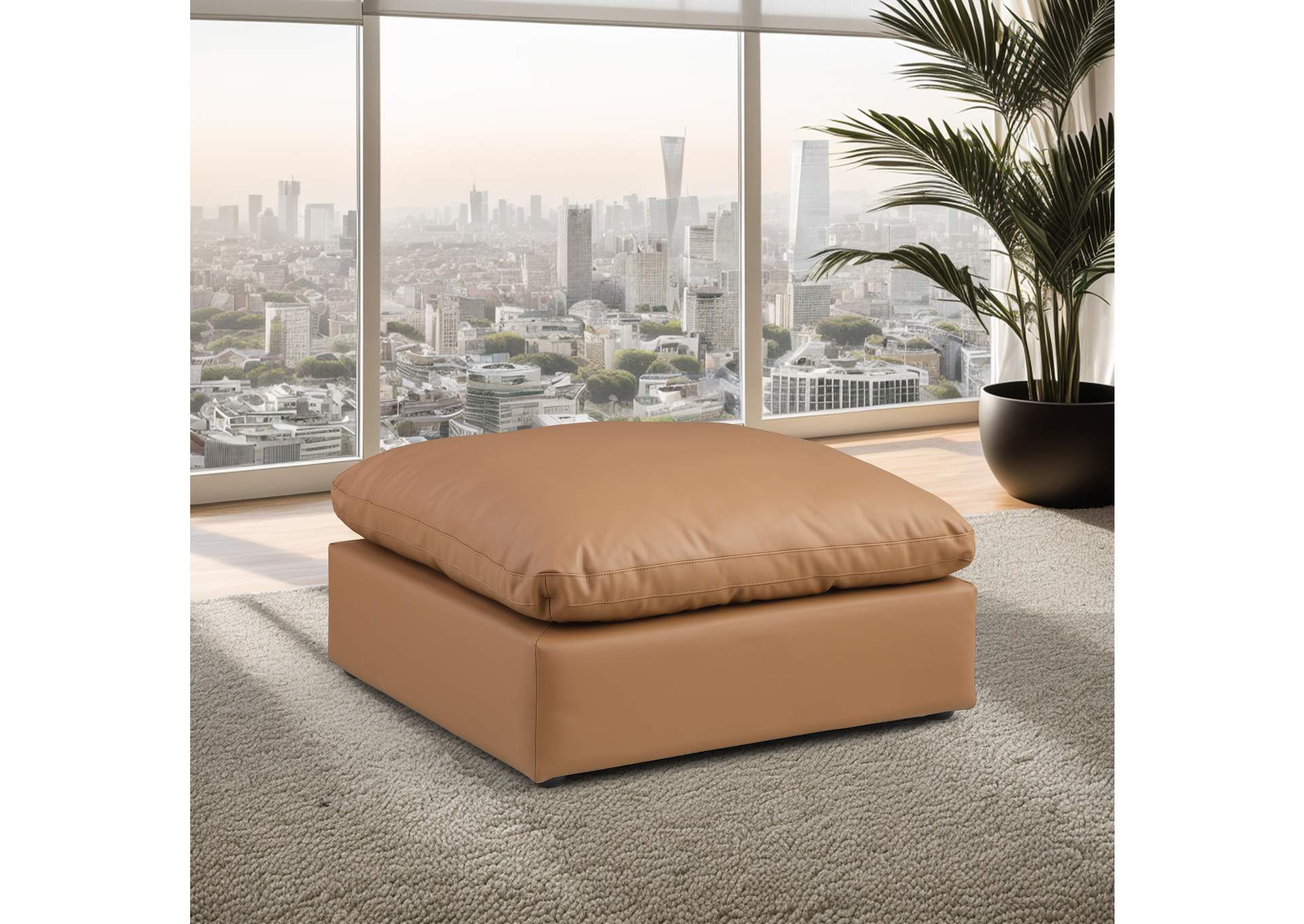 Comfy Cognac Faux Leather Modular Ottoman,Meridian Furniture