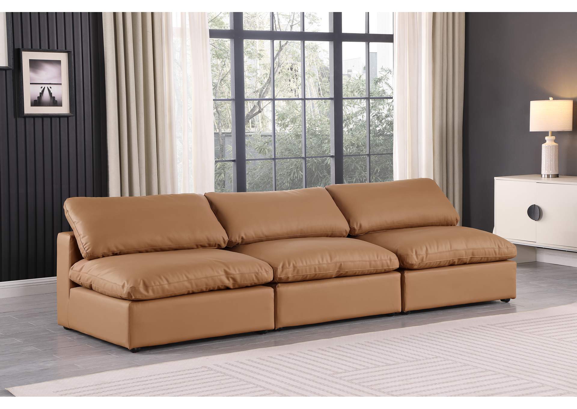 Comfy Cognac Faux Leather Modular Sofa,Meridian Furniture