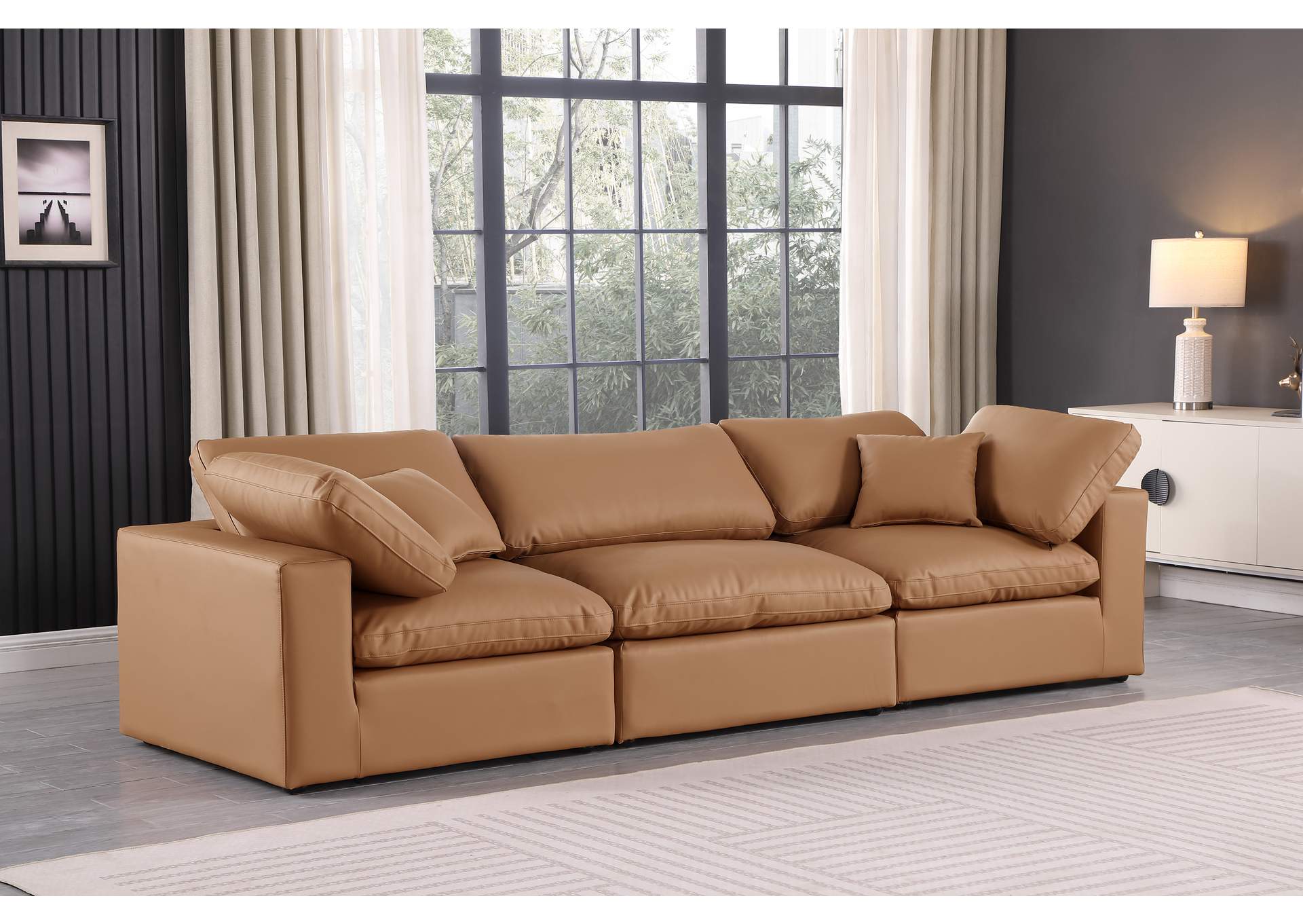 Comfy Cognac Faux Leather Modular Sofa,Meridian Furniture