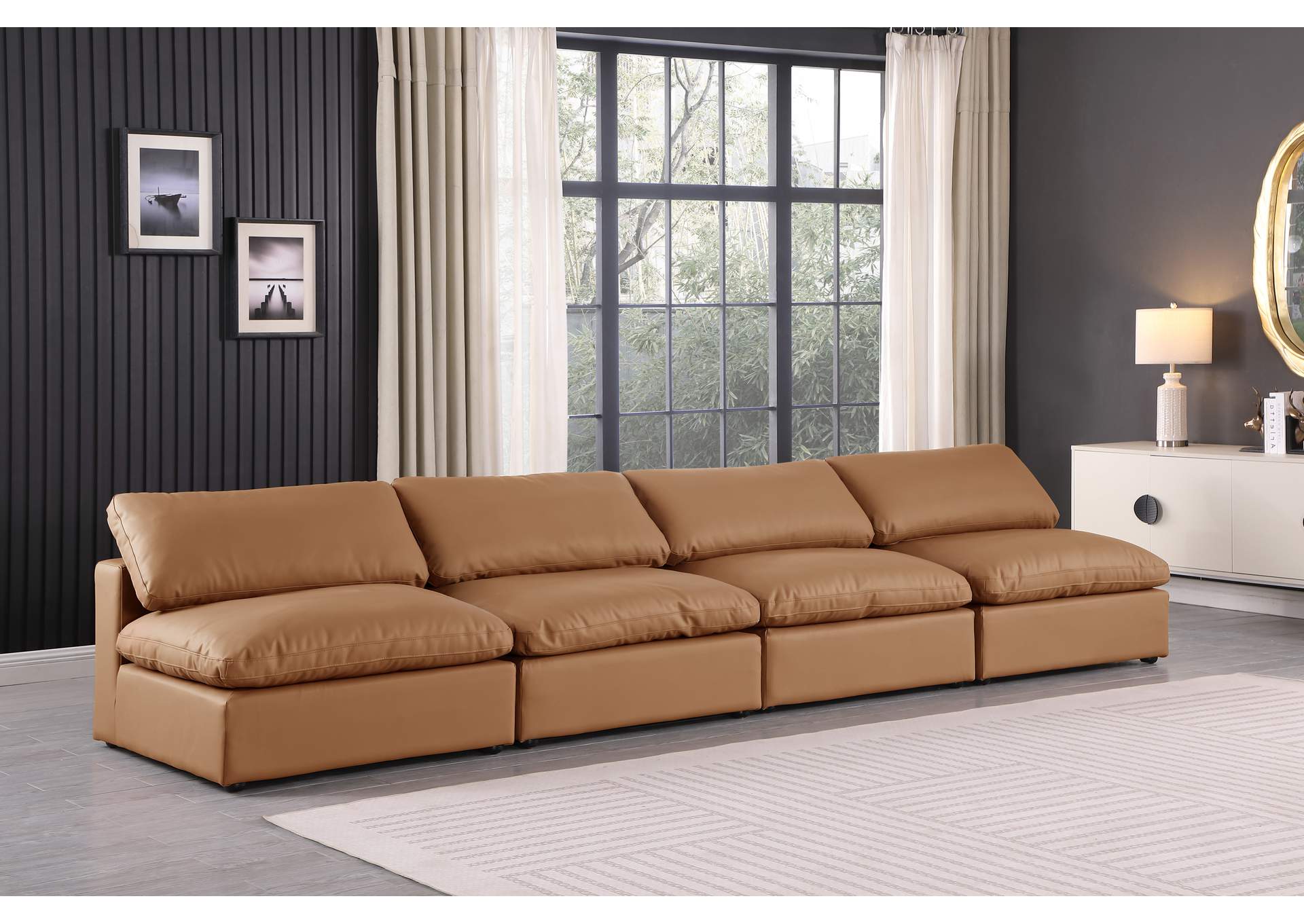Comfy Cognac Faux Leather Modular Sofa,Meridian Furniture