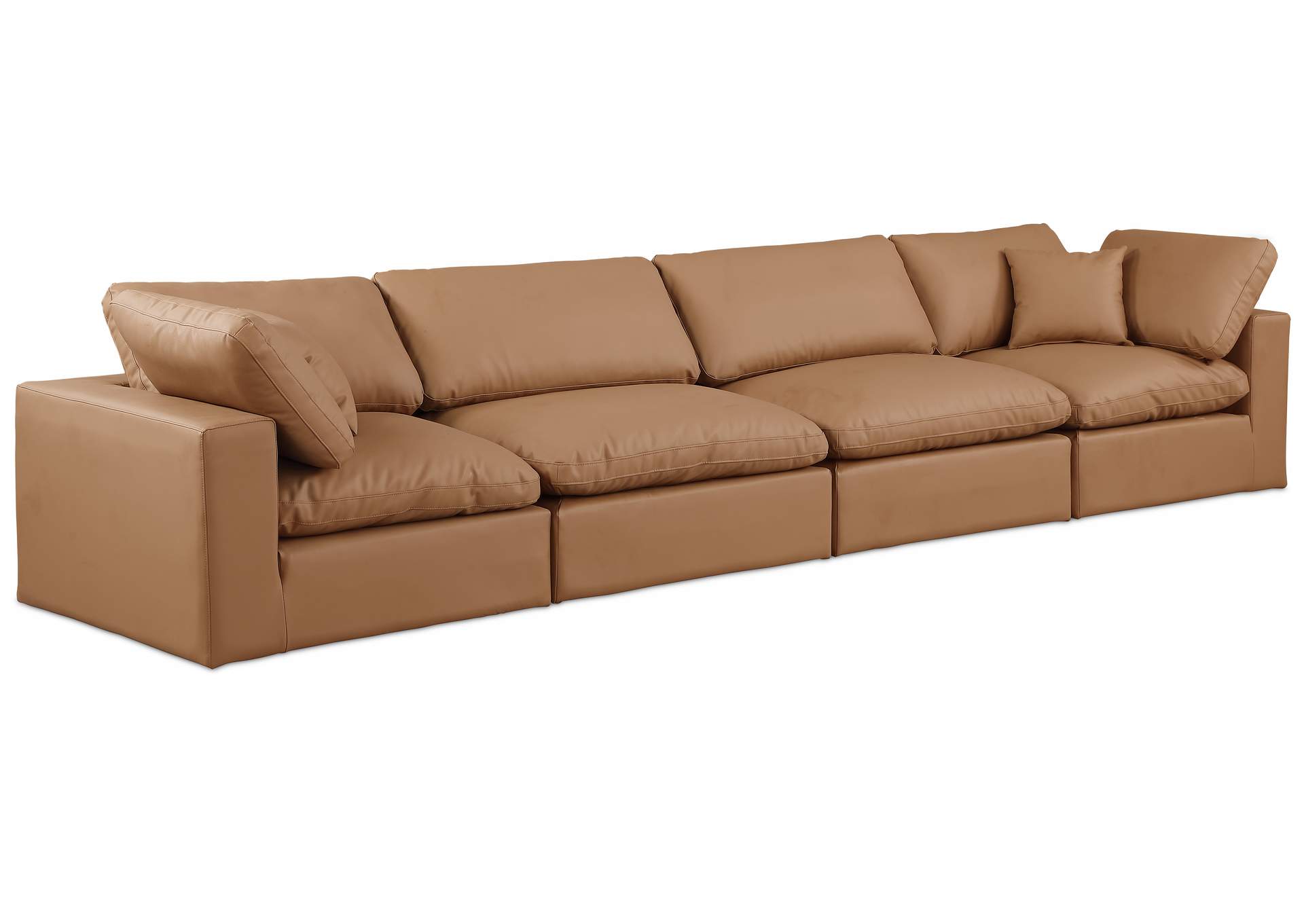 Comfy Cognac Faux Leather Modular Sofa,Meridian Furniture