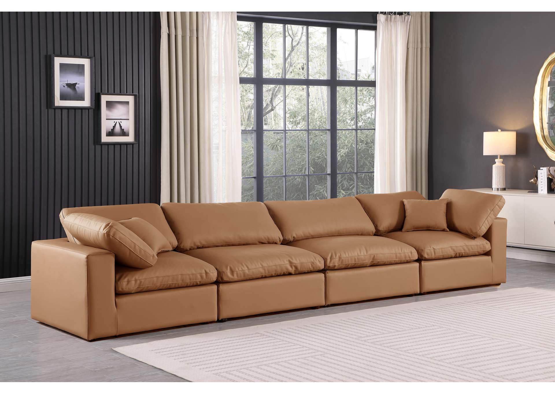Comfy Cognac Faux Leather Modular Sofa,Meridian Furniture