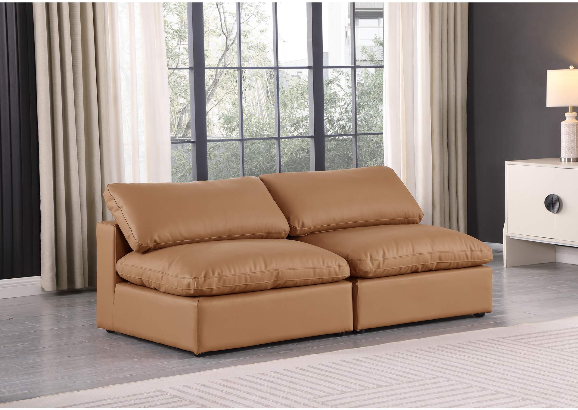 Comfy Cognac Faux Leather Modular Sofa,Meridian Furniture