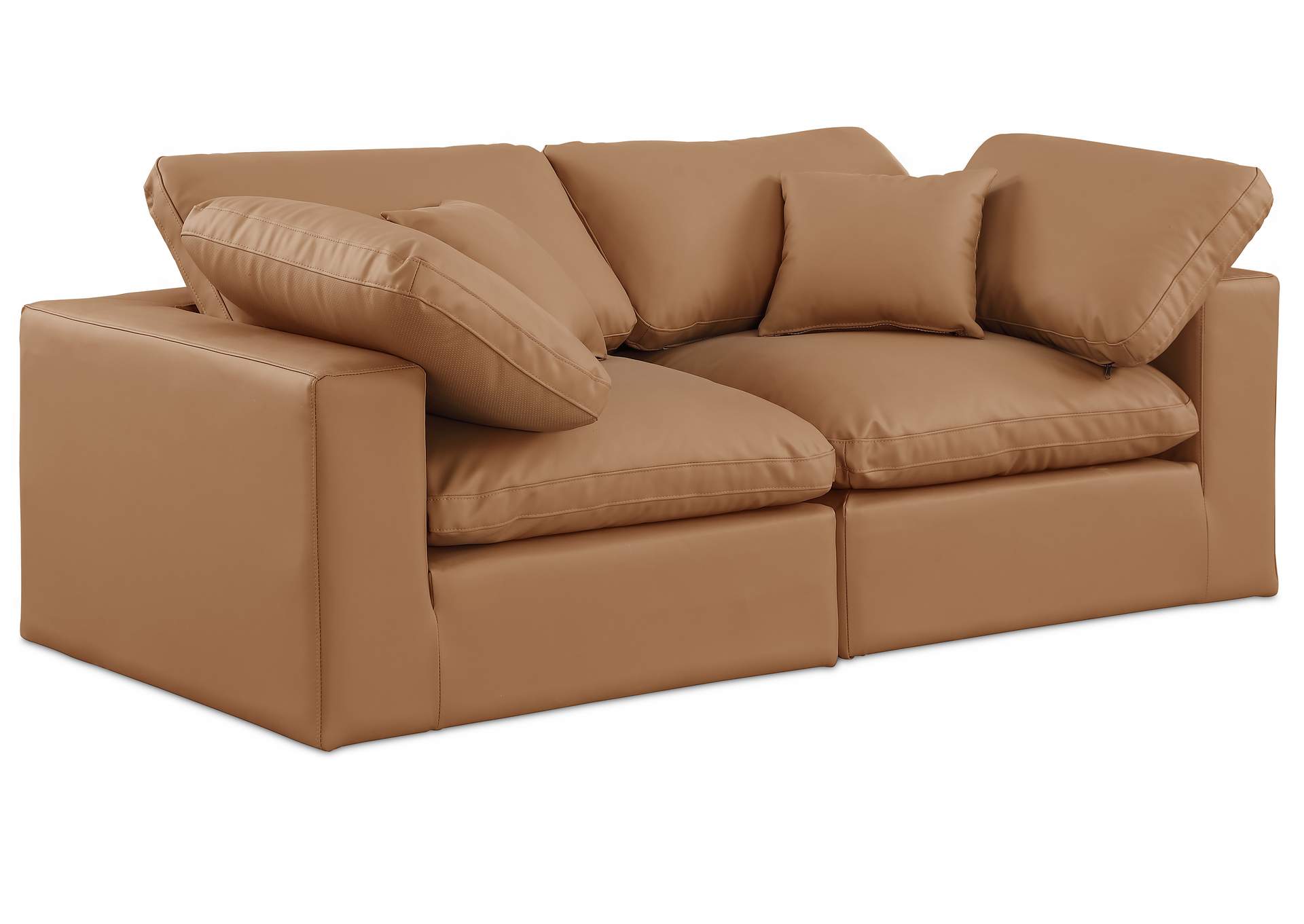 Comfy Cognac Faux Leather Modular Sofa,Meridian Furniture