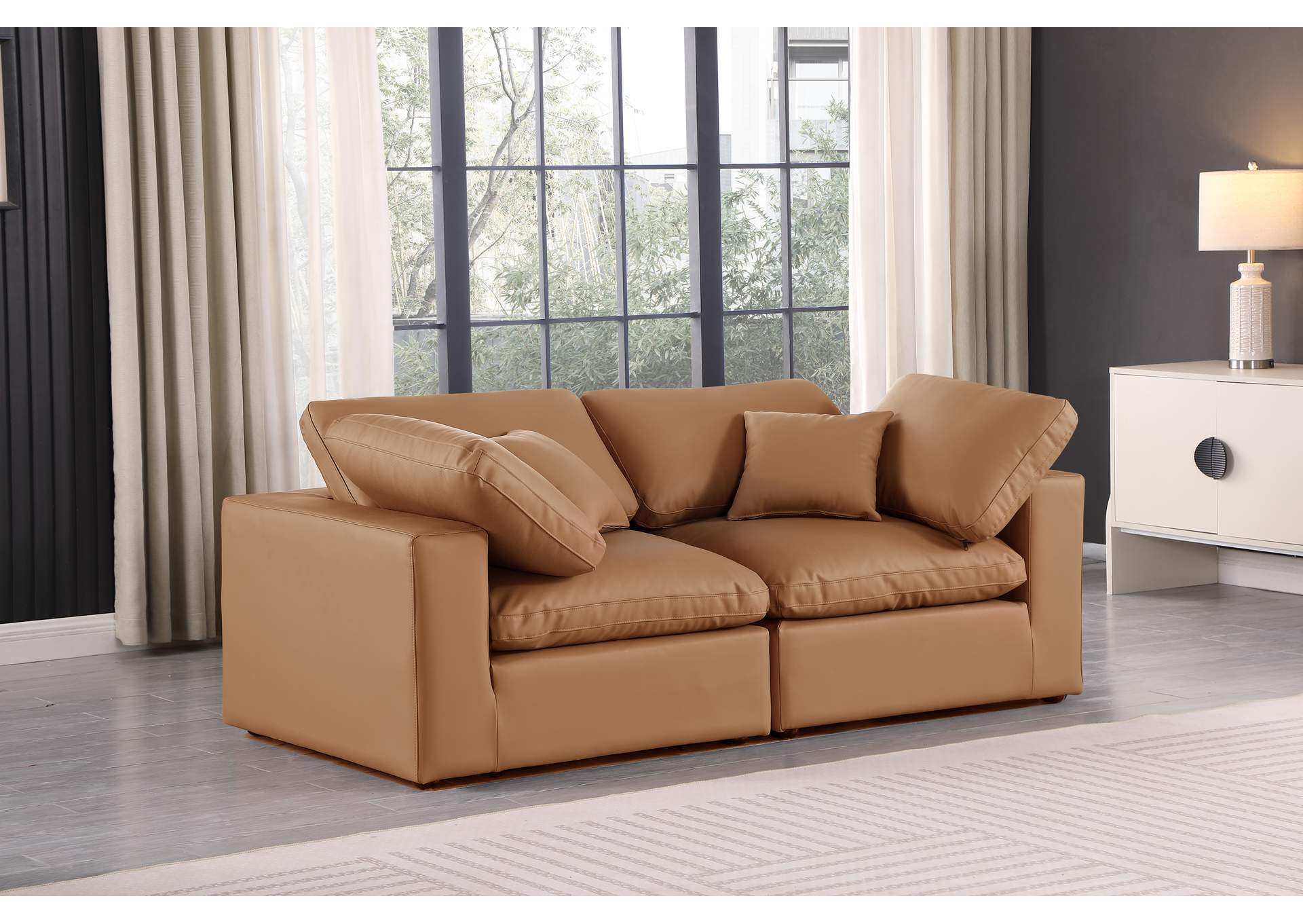 Comfy Cognac Faux Leather Modular Sofa,Meridian Furniture