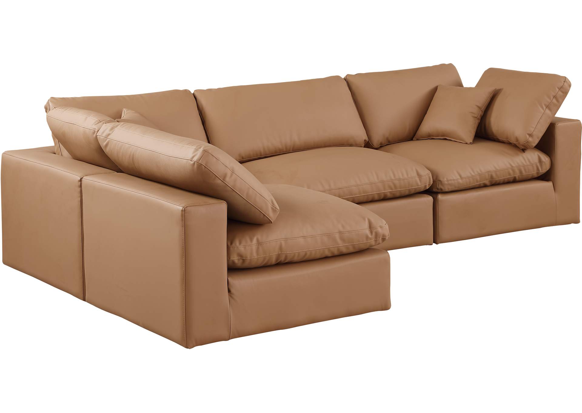 Comfy Cognac Faux Leather Modular Sectional,Meridian Furniture