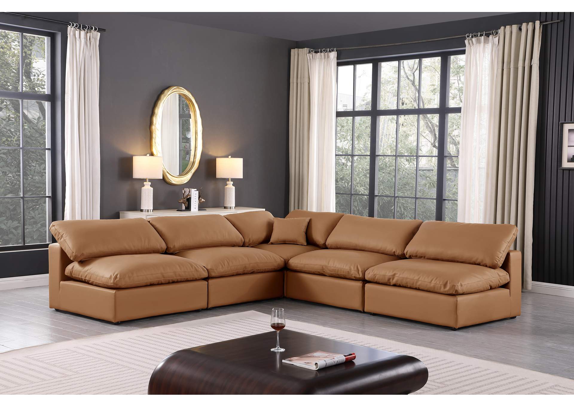 Comfy Cognac Faux Leather Modular Sectional,Meridian Furniture