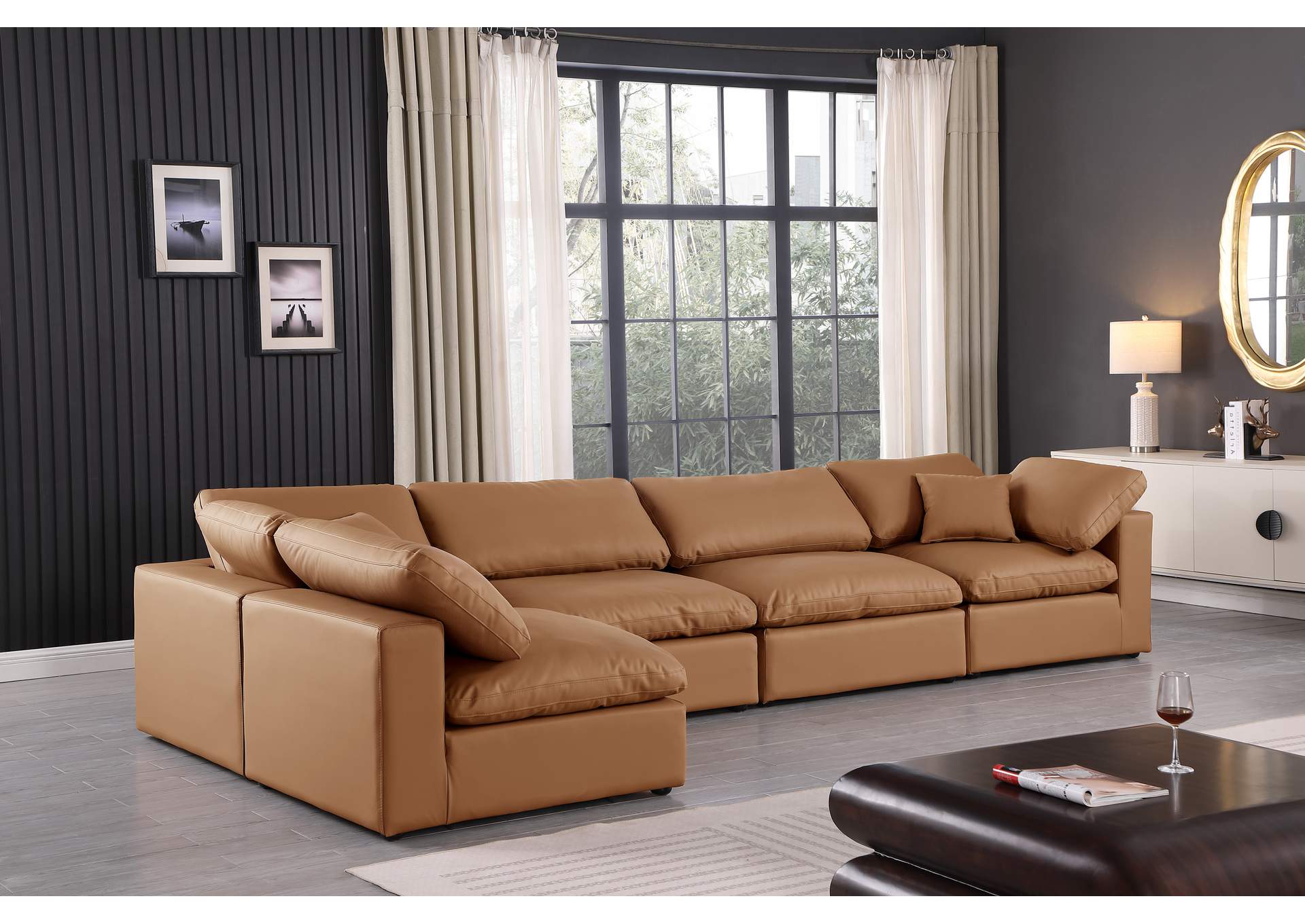Comfy Cognac Faux Leather Modular Sectional,Meridian Furniture