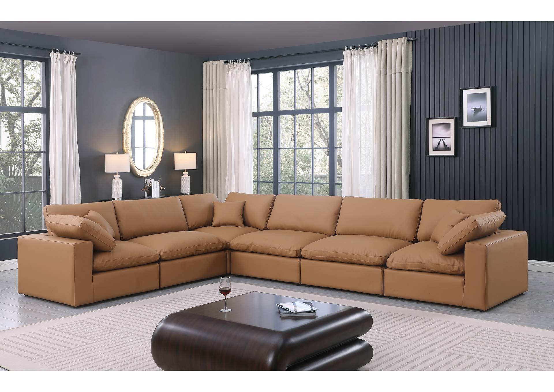 Comfy Cognac Faux Leather Modular Sectional,Meridian Furniture