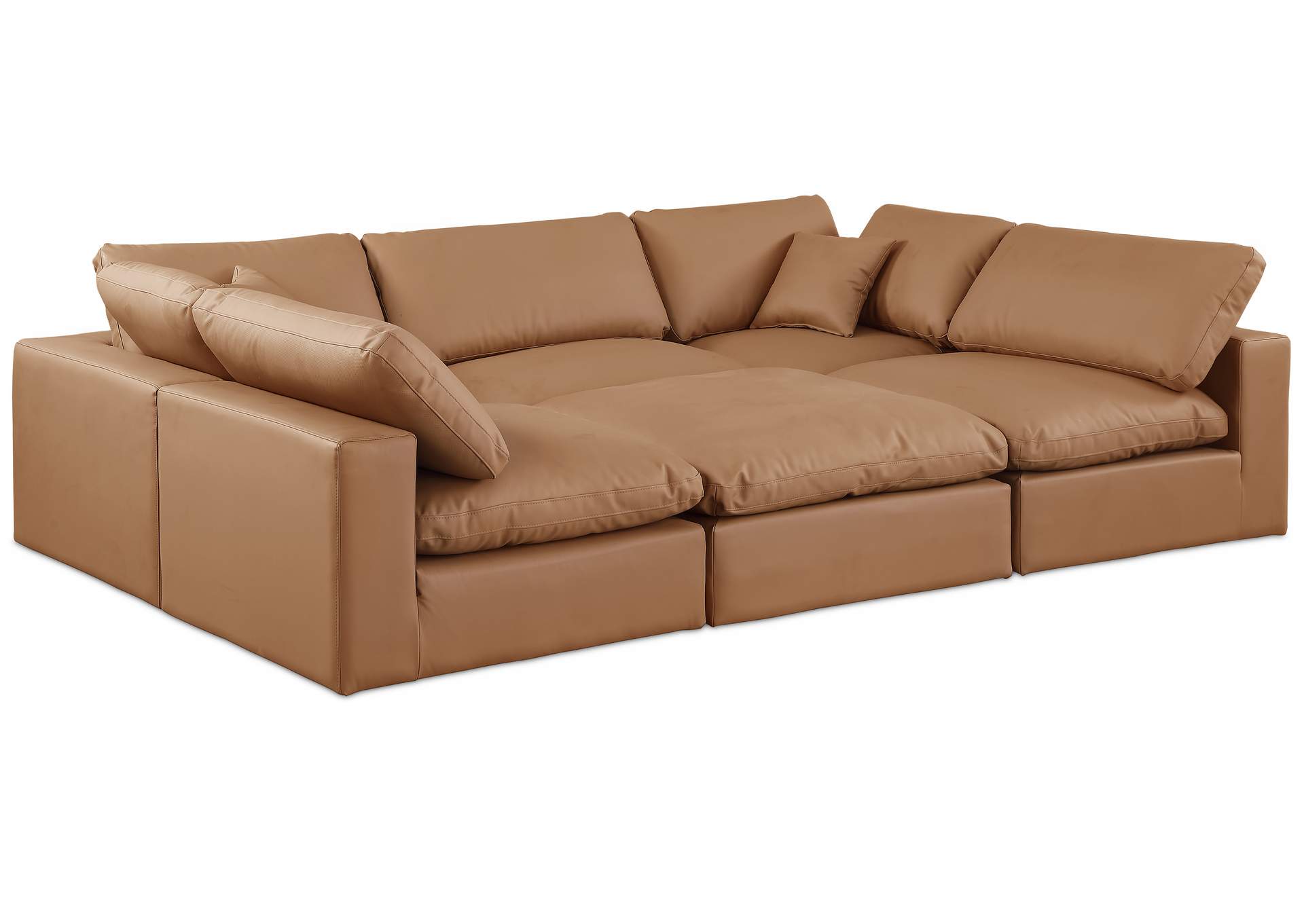 Comfy Cognac Faux Leather Modular Sectional,Meridian Furniture