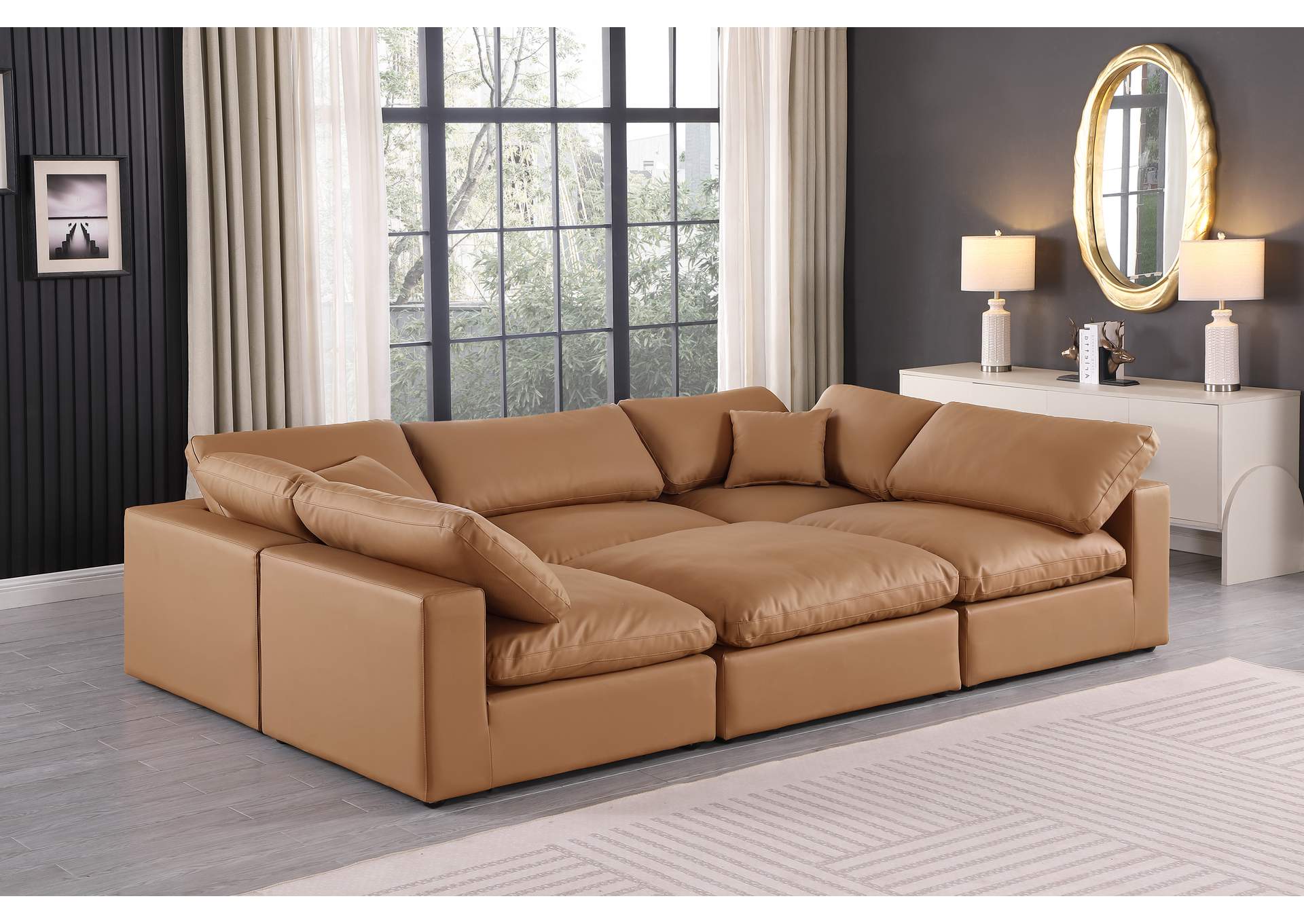 Comfy Cognac Faux Leather Modular Sectional,Meridian Furniture
