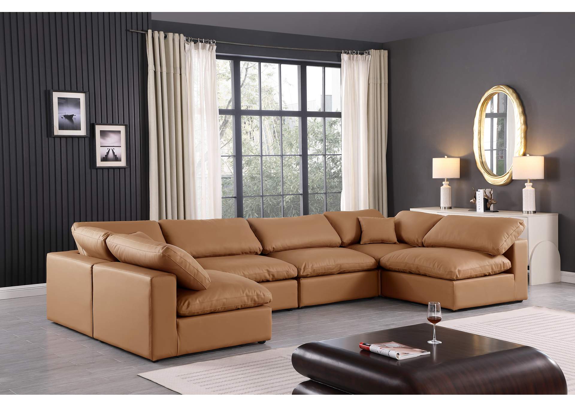 Comfy Cognac Faux Leather Modular Sectional,Meridian Furniture