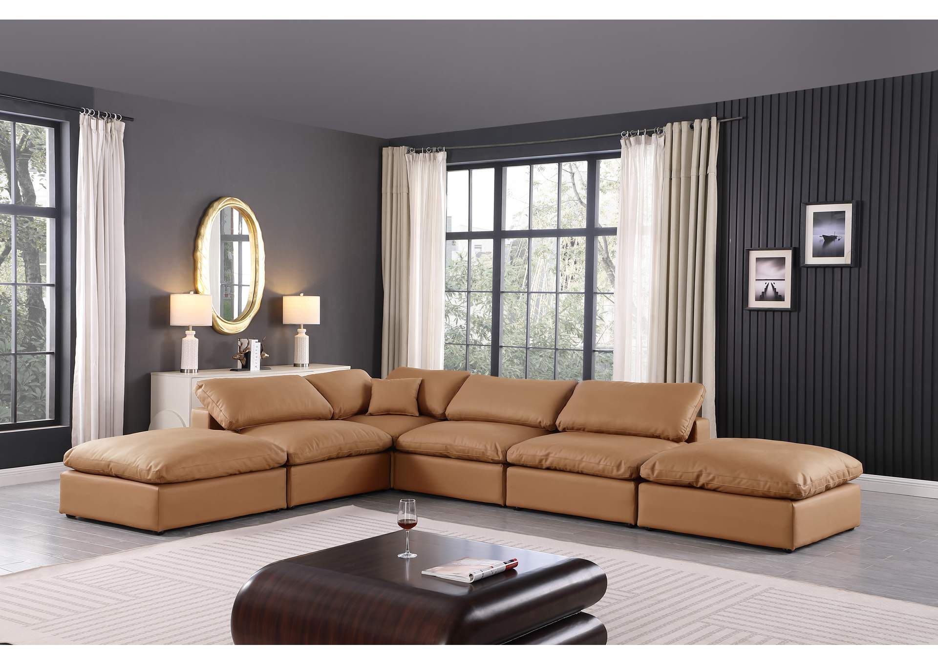 Comfy Cognac Faux Leather Modular Sectional,Meridian Furniture