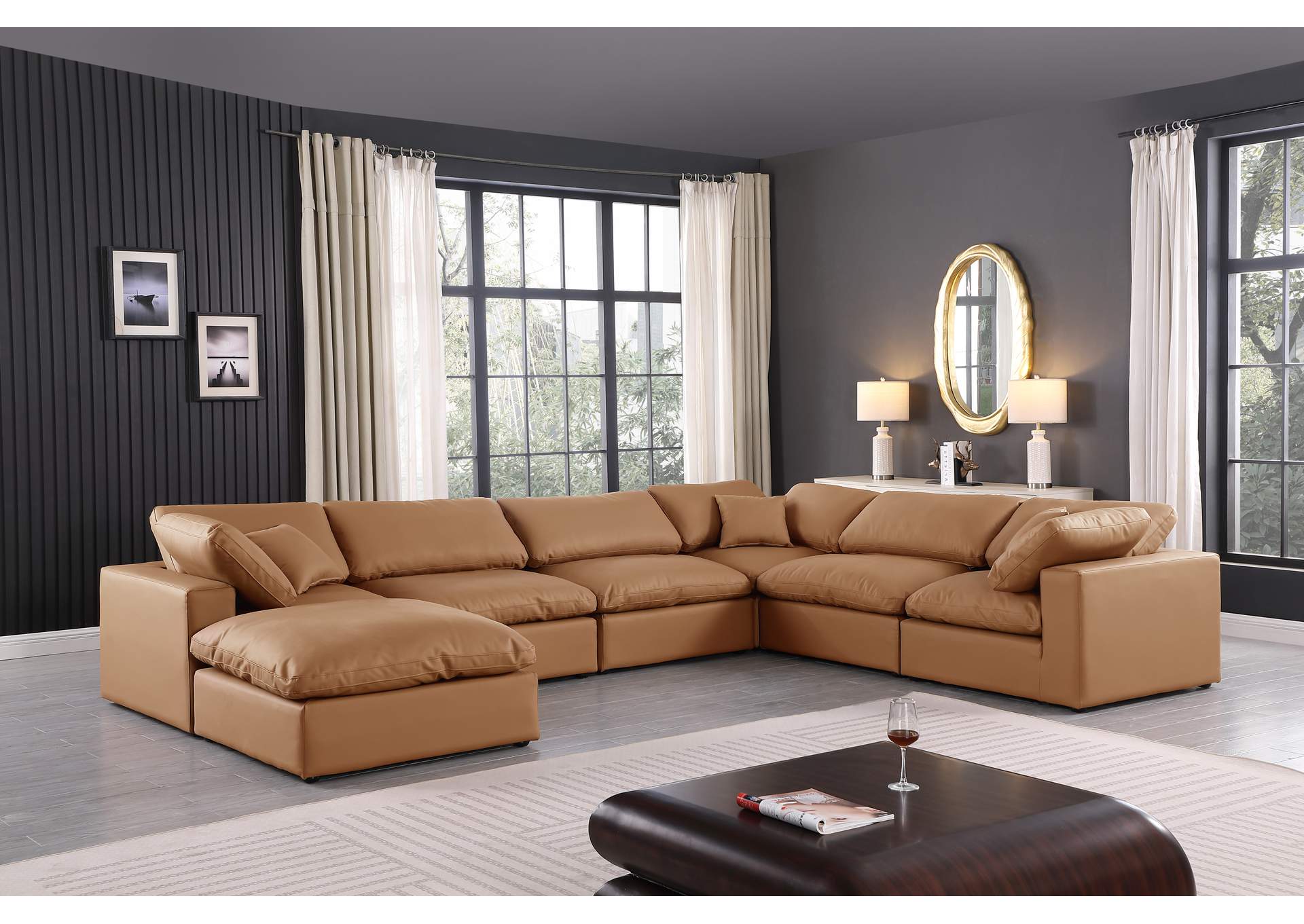 Comfy Cognac Faux Leather Modular Sectional,Meridian Furniture