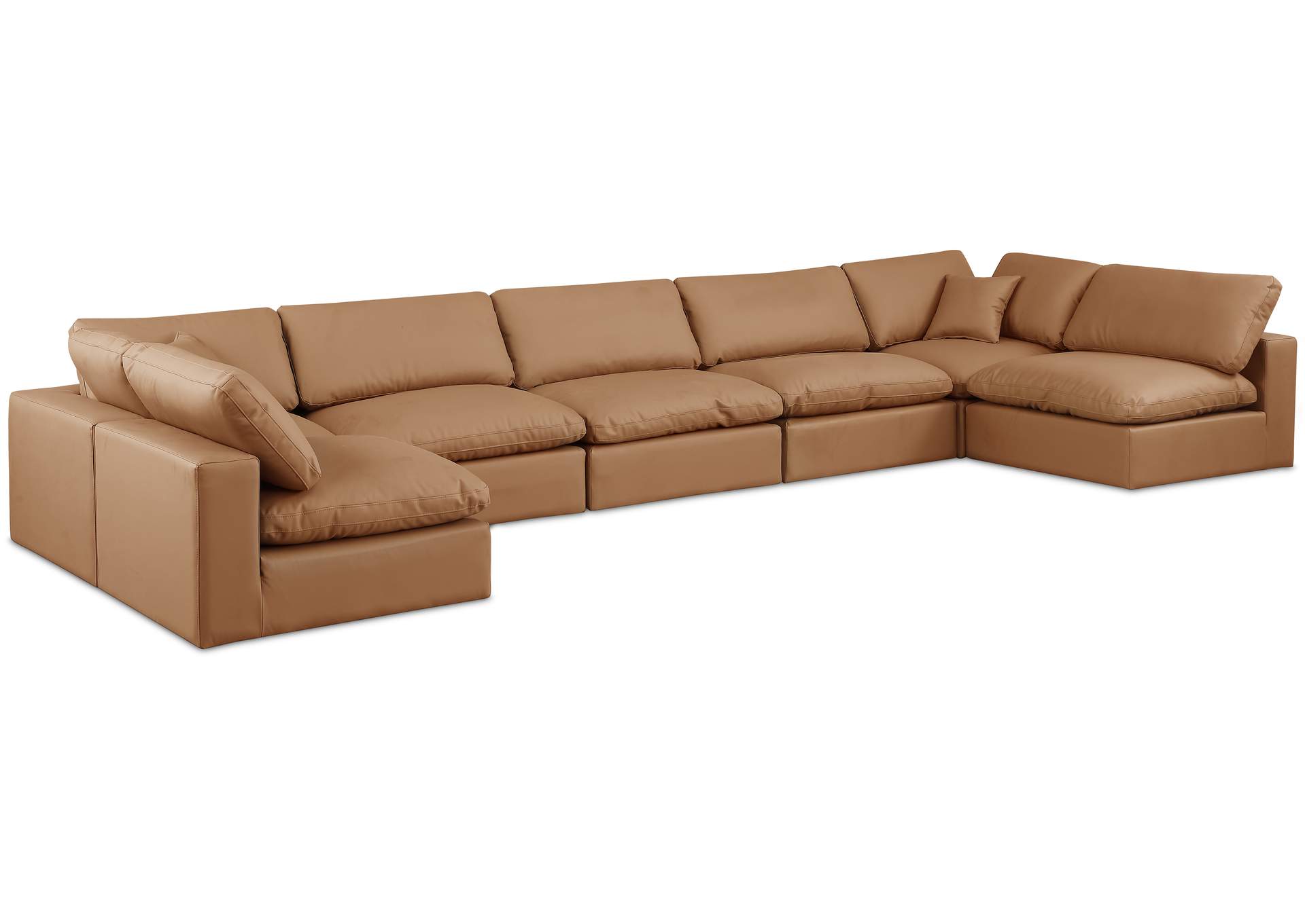 Comfy Cognac Faux Leather Modular Sectional,Meridian Furniture
