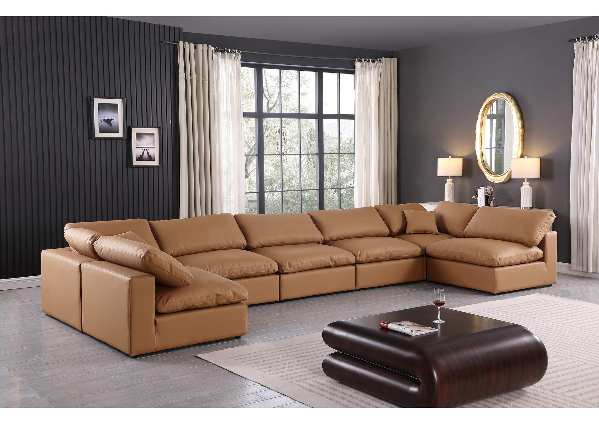 Comfy Cognac Faux Leather Modular Sectional,Meridian Furniture